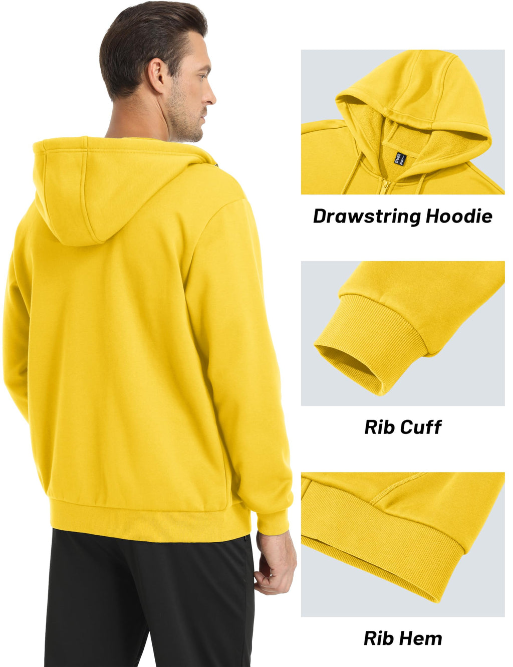 MAGCOMSEN Mens Zipper Hoodies Fashion Polar Fleece Jacket Lightweight Winter Pullover Cotton Full Zip Hooded Jacket for Men Yellow S