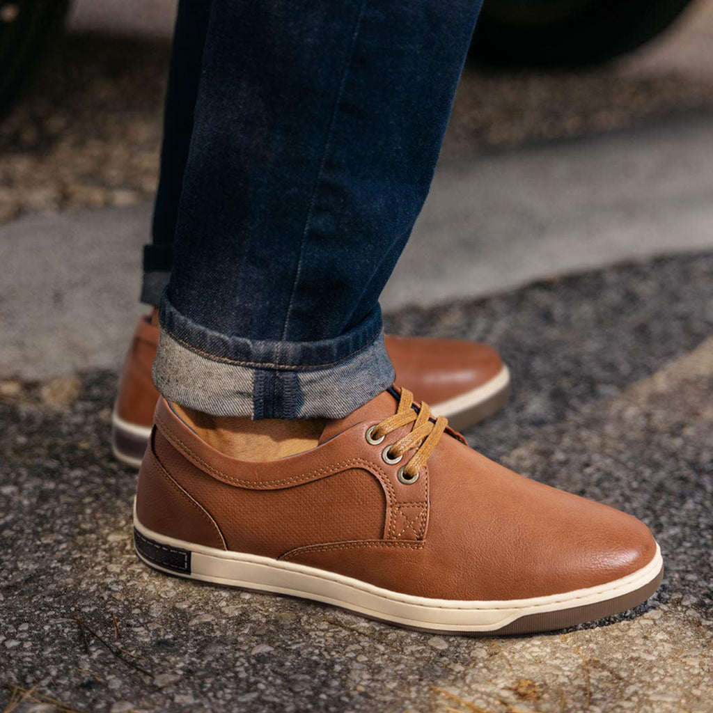 Jousen Men's Casual Shoes Memory Foam Mens Fashion Sneakers 3 Eyelets Business Dress Sneaker (A81Q06 Yellow Brown 10)