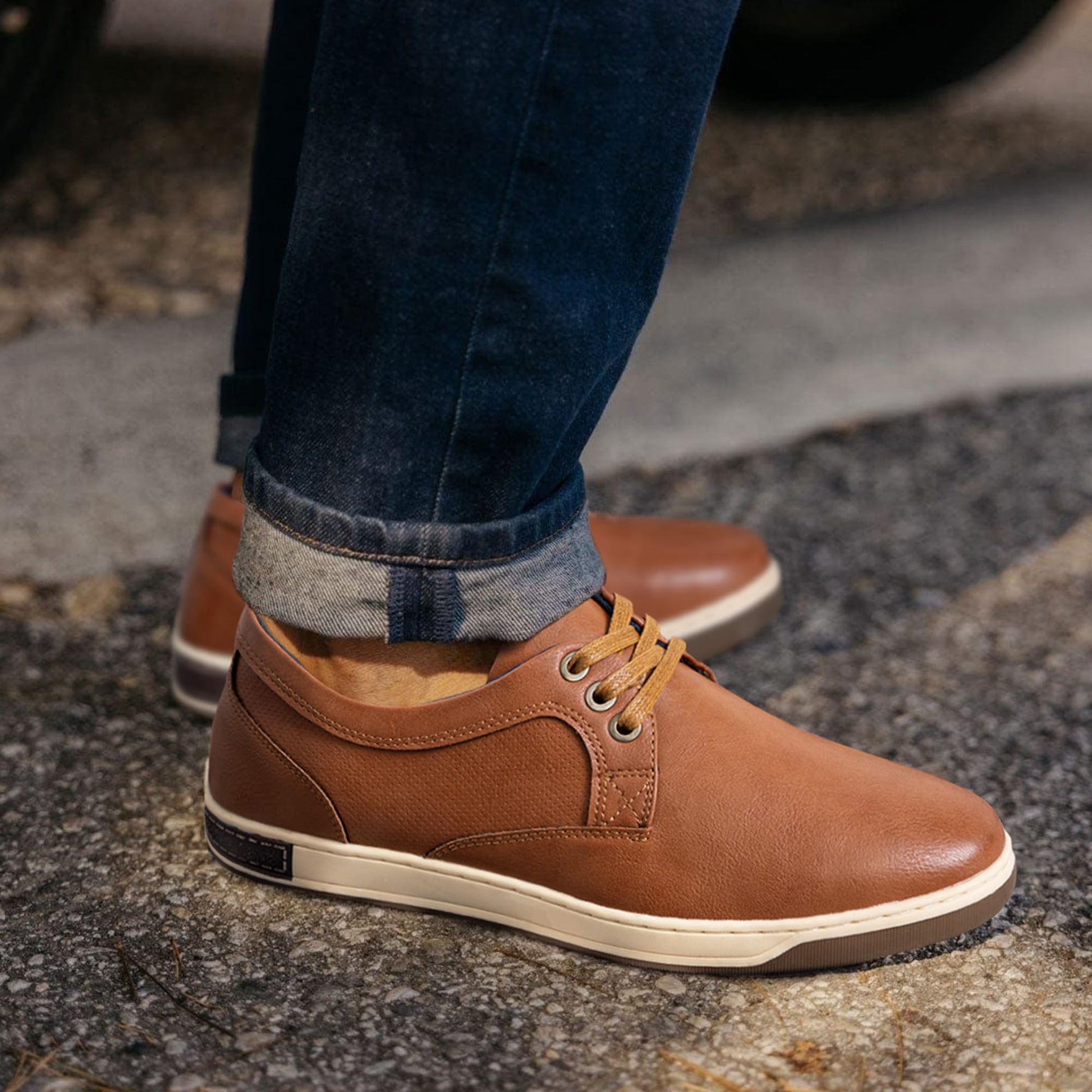 Jousen Men's Casual Shoes Memory Foam Mens Fashion Sneakers 3 Eyelets Business Dress Sneaker (A81Q06 Yellow Brown 10)