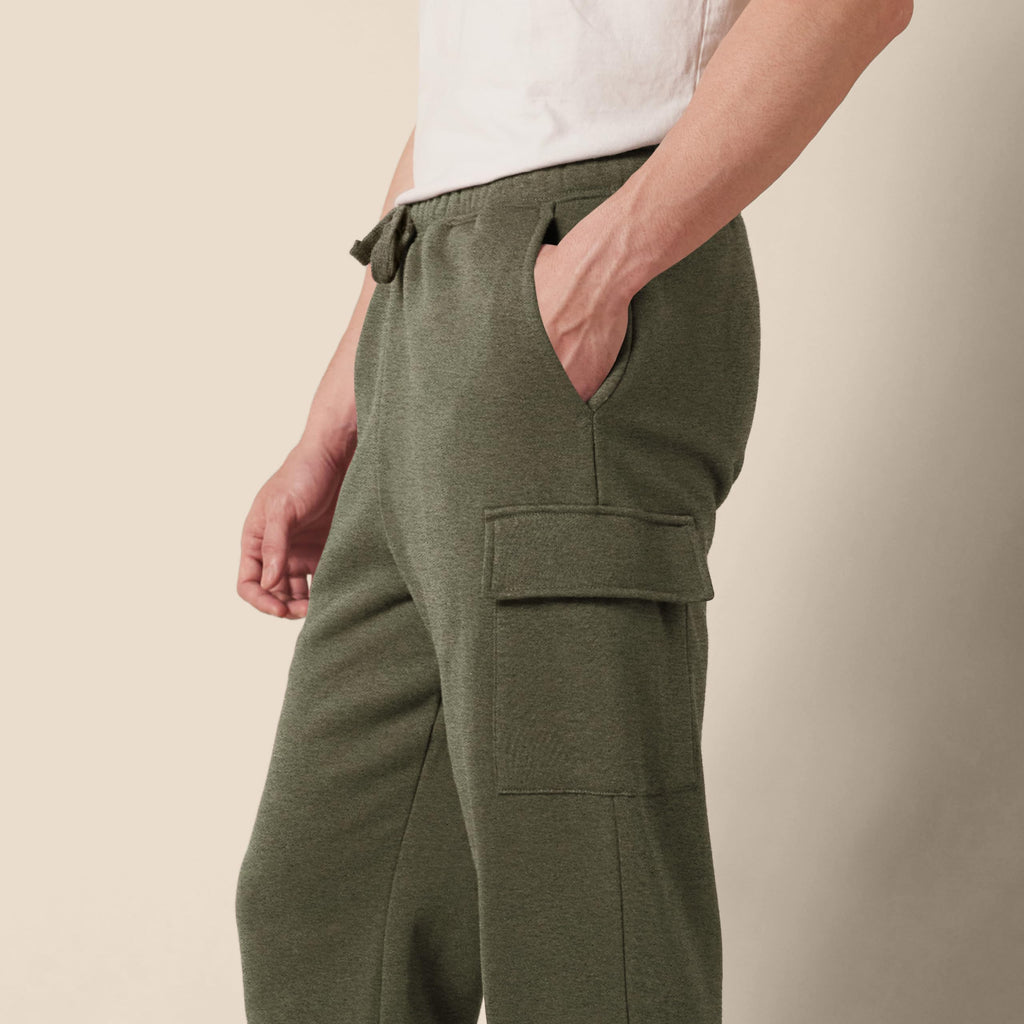 Amazon Essentials Men's Cargo Fleece Sweatpant with Open Hem, Olive Heather, Medium