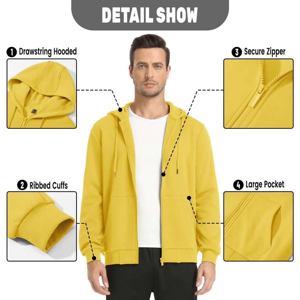 TACVASEN Mens Full Zip Hoodie Fleece Sweatshirt Hoodies Casual Jacket Zipper Hoodies Outdoor Athletic Yellow M