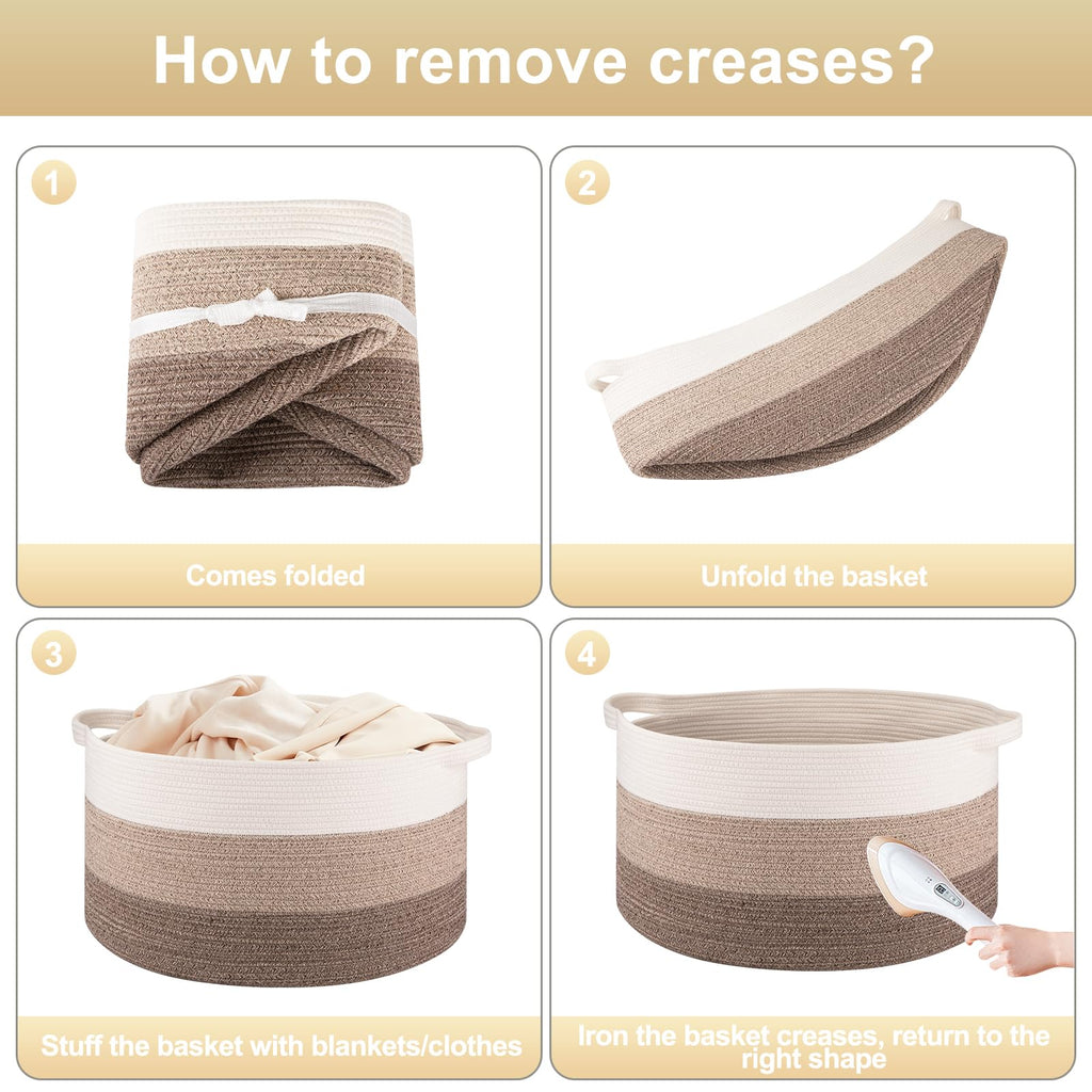 OIAHOMY Extra Large Storage Basket, 23" x 13" Woven Blanket Storage for Living Room, Round Laundry Basket for Pillow - Gradient Brown