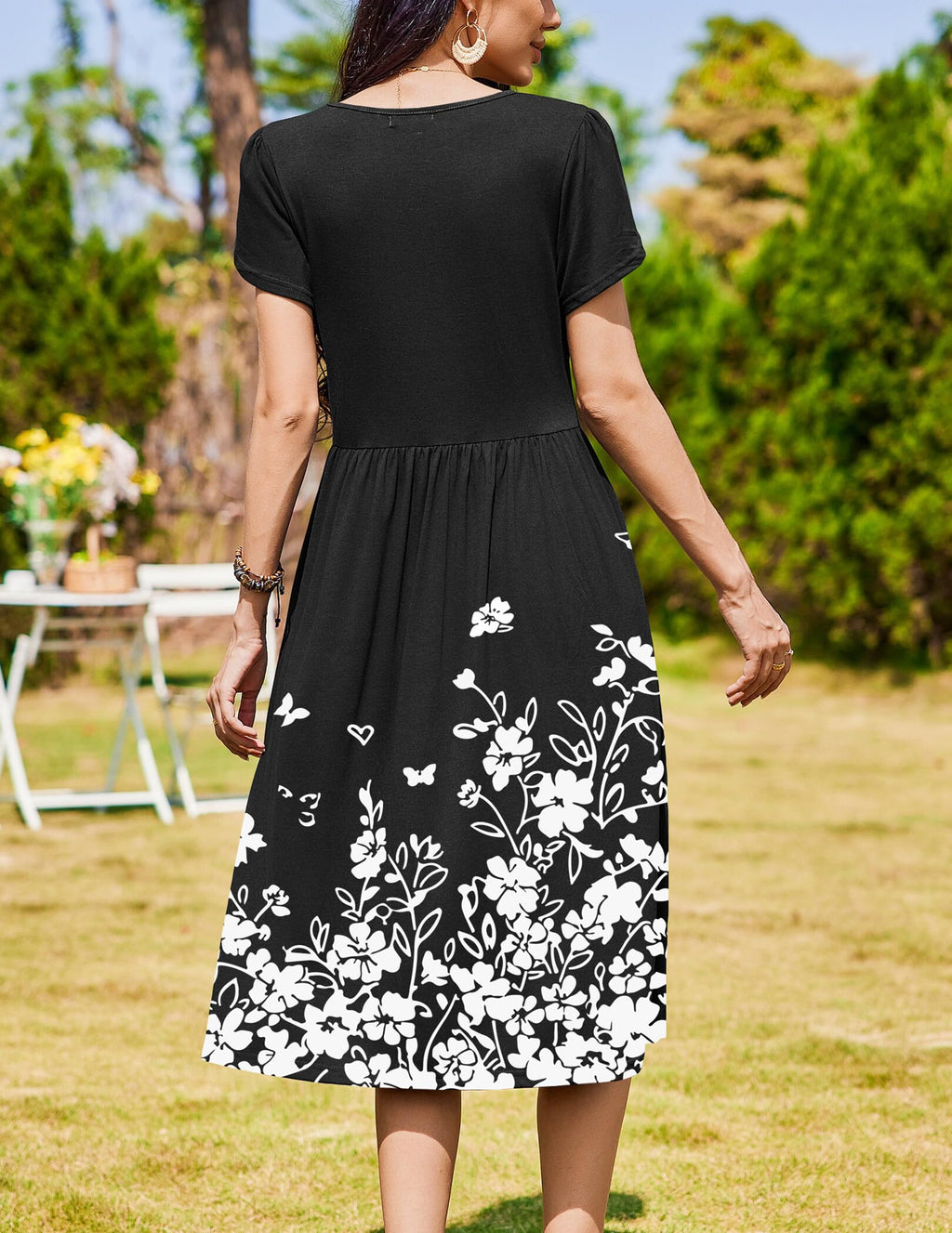 Zeagoo Tropical Dresses for Women Spring Dress Floral Print Midi Sundress Swing Tshirt Dress Pleated Dress Casual Ethnic Dress Boho Vocation Dress,l