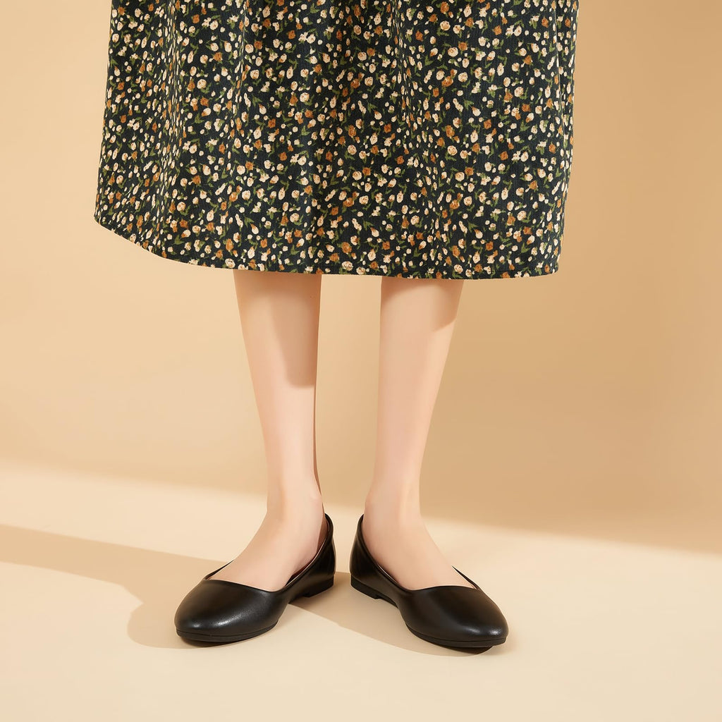 hash bubbie Women's Flats Shoes Ballet Flats Dress Shoes Comfortable PU Leather Slip on Shoes for Women(Black .US8)