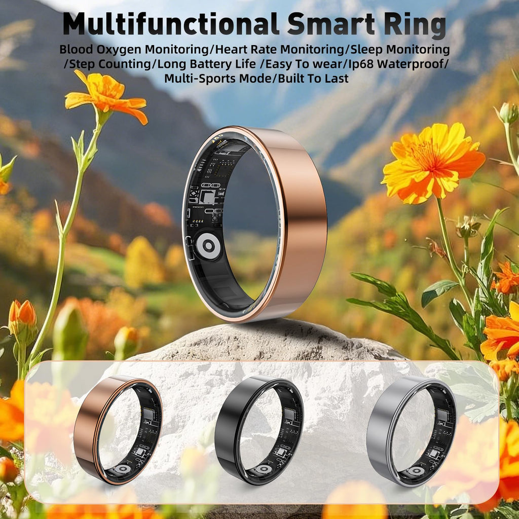 SARUNN ER Smart Ring with Sleep Monitoring, Step Counting, Heart Rate, Blood Oxygen, Blood Pressure for iPhone and Android, No Subscription Fee, IP68 Waterproof Health Tracker (Rose Gold, 10)