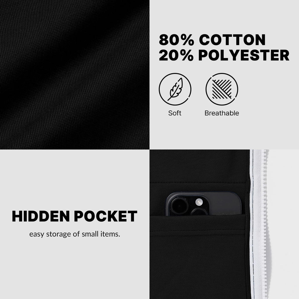 Ohoo Men's Zip Up Hoodie Lightweight Slim Fit Sweatshirt Full Zip Hooded Jacket / DCF002-BLACK-M