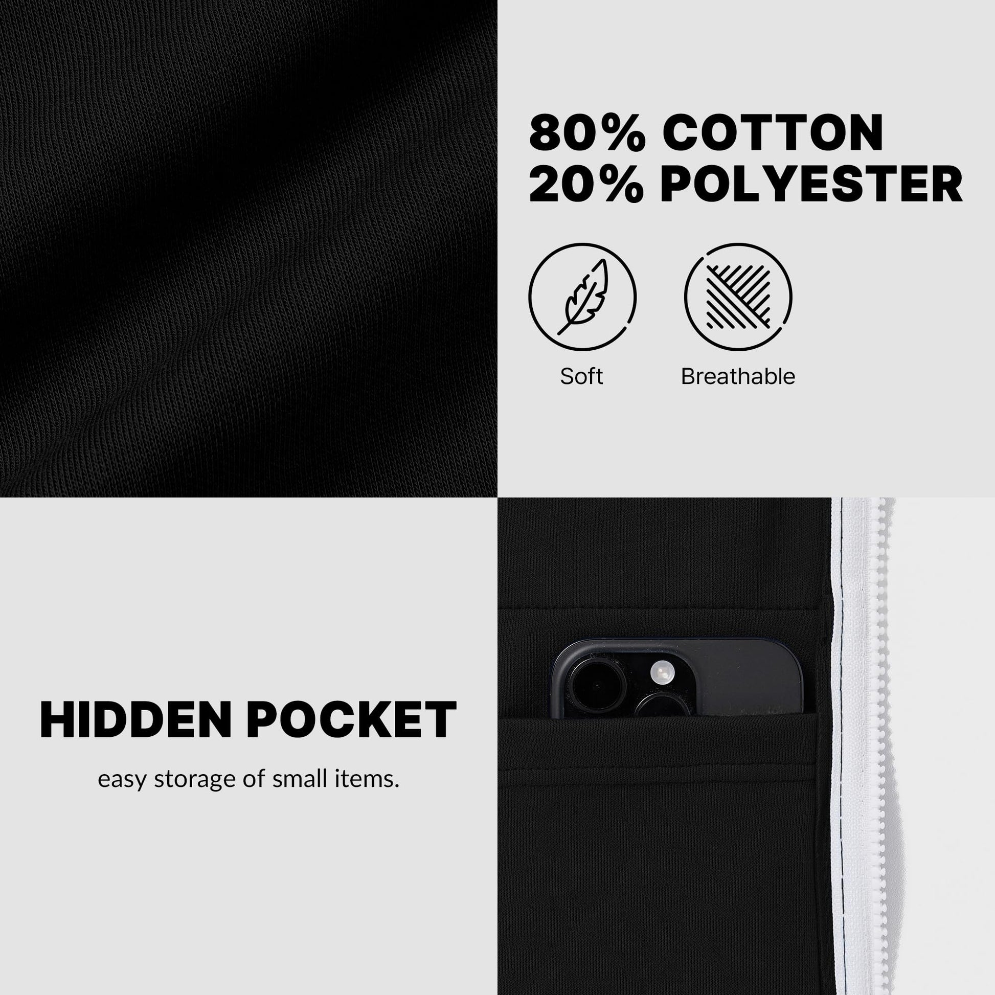 Ohoo Men's Zip Up Hoodie Lightweight Slim Fit Sweatshirt Full Zip Hooded Jacket / DCF002-BLACK-M