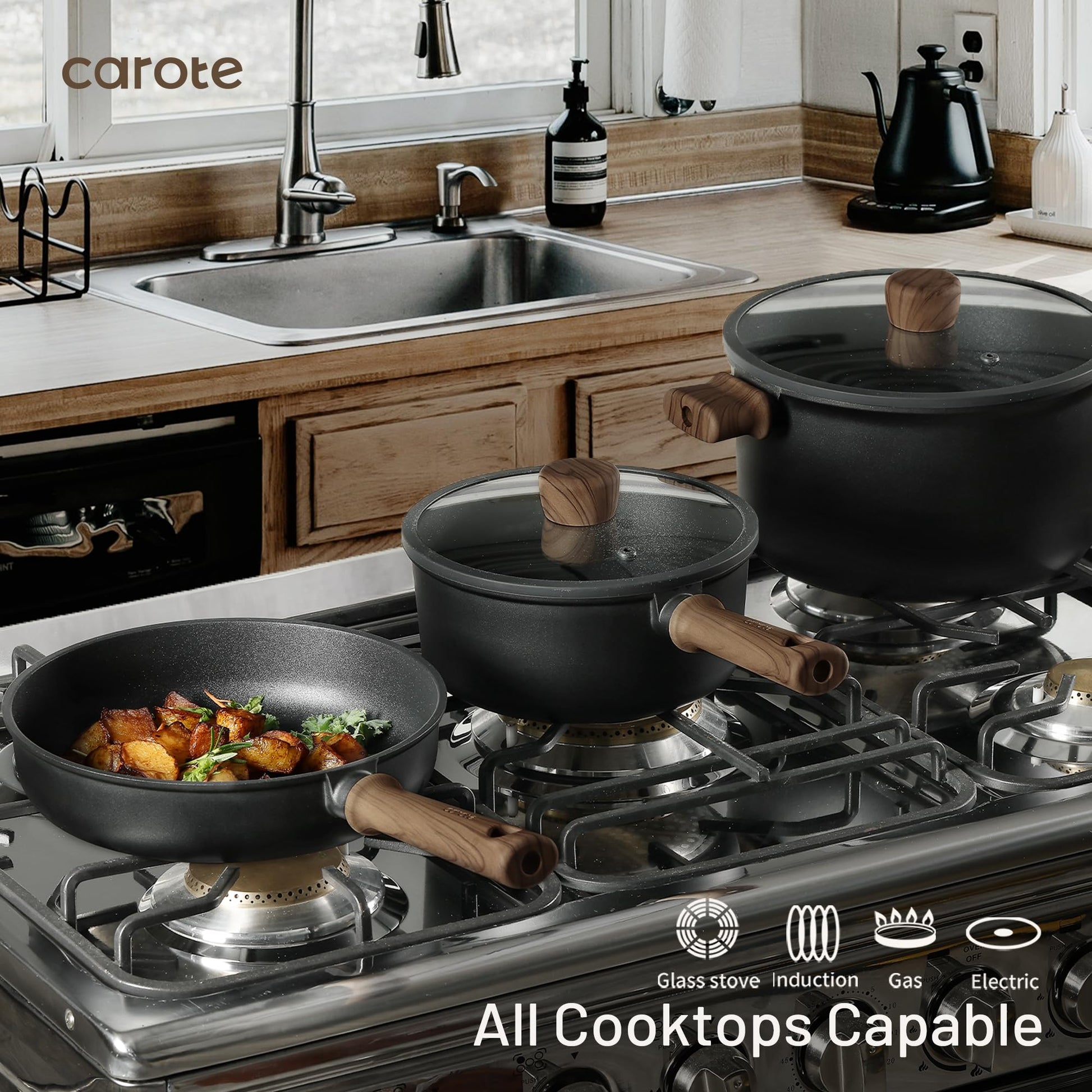 CAROTE Nonstick Pots and Pans, Induction Cookware Set 16pcs Kitchen Cooking Sets, Pot and Pan Non Stick w/Frying pan (PFOS, PFOA Free)