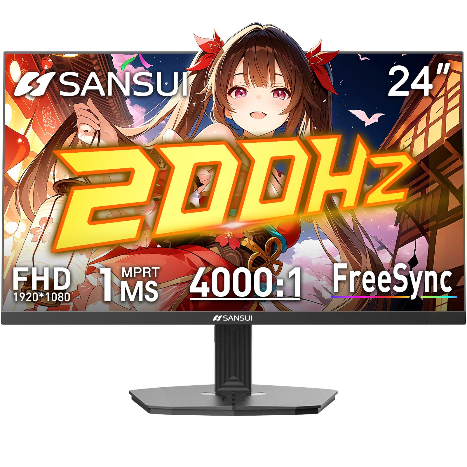 SANSUI Gaming Monitor, 24 Inch 200Hz 180Hz, FHD 1080P 1ms 110% sRGB Computer Monitor, HDMI DP Ports VESA Support for Game Office (HDMI Cable Included ES-G24F4H)