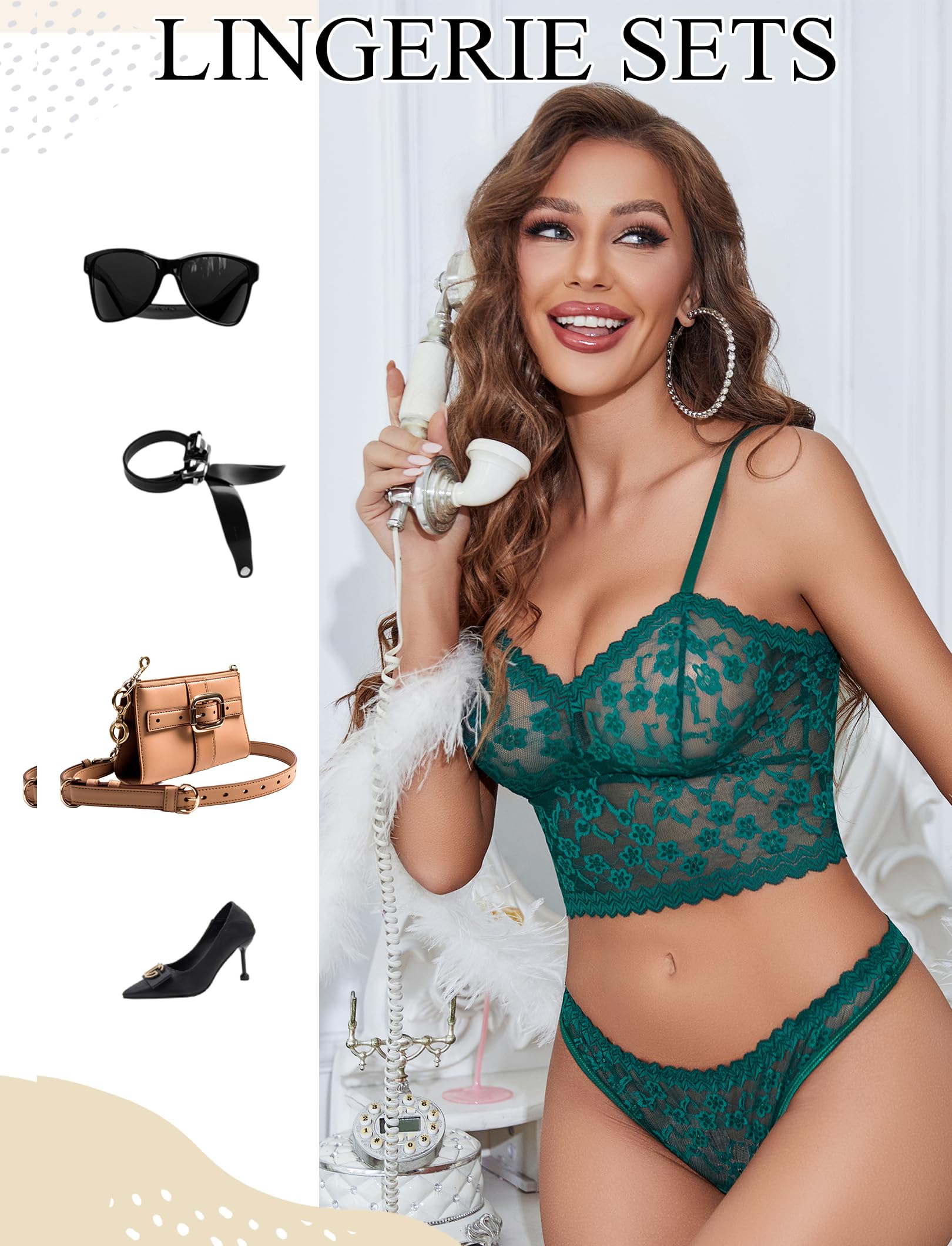 Avidlove Lingerie Sets for Women Sexy Sheer Lace Pajamas Bra and Panty Sets 2 Piece Nightwear Green