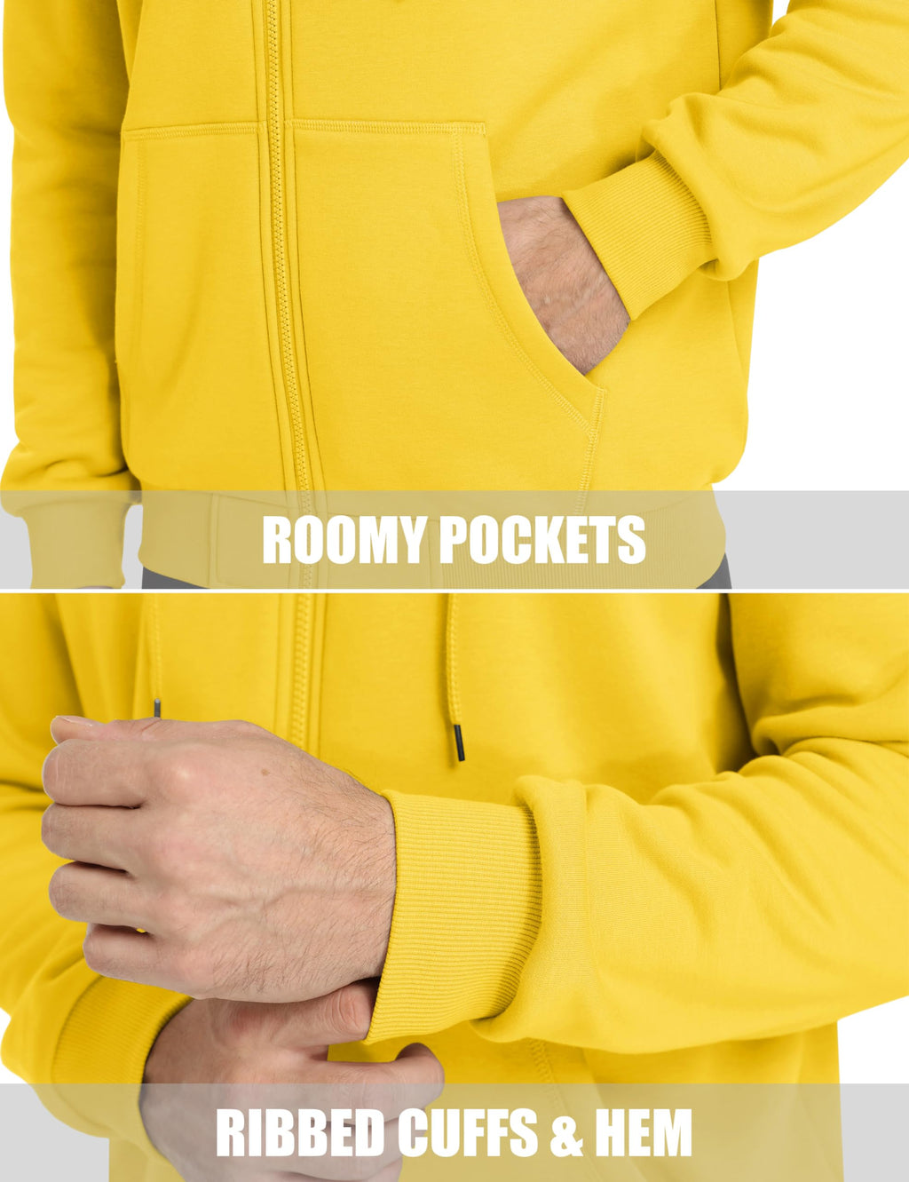 MAGCOMSEN Mens Zipper Hoodies Fashion Polar Fleece Jacket Lightweight Winter Pullover Cotton Full Zip Hooded Jacket for Men Yellow S