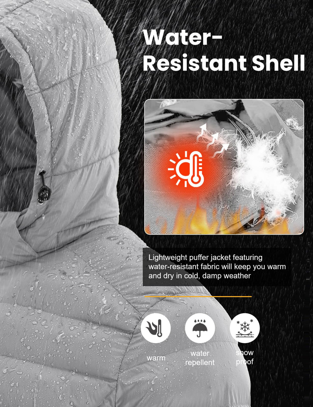 TBMPOY Men's Lightweight Puffer Down Jackets Detachable Hood Water-Resistant Winter Coat Hooded Insulated for Travel Ski Light Grey L