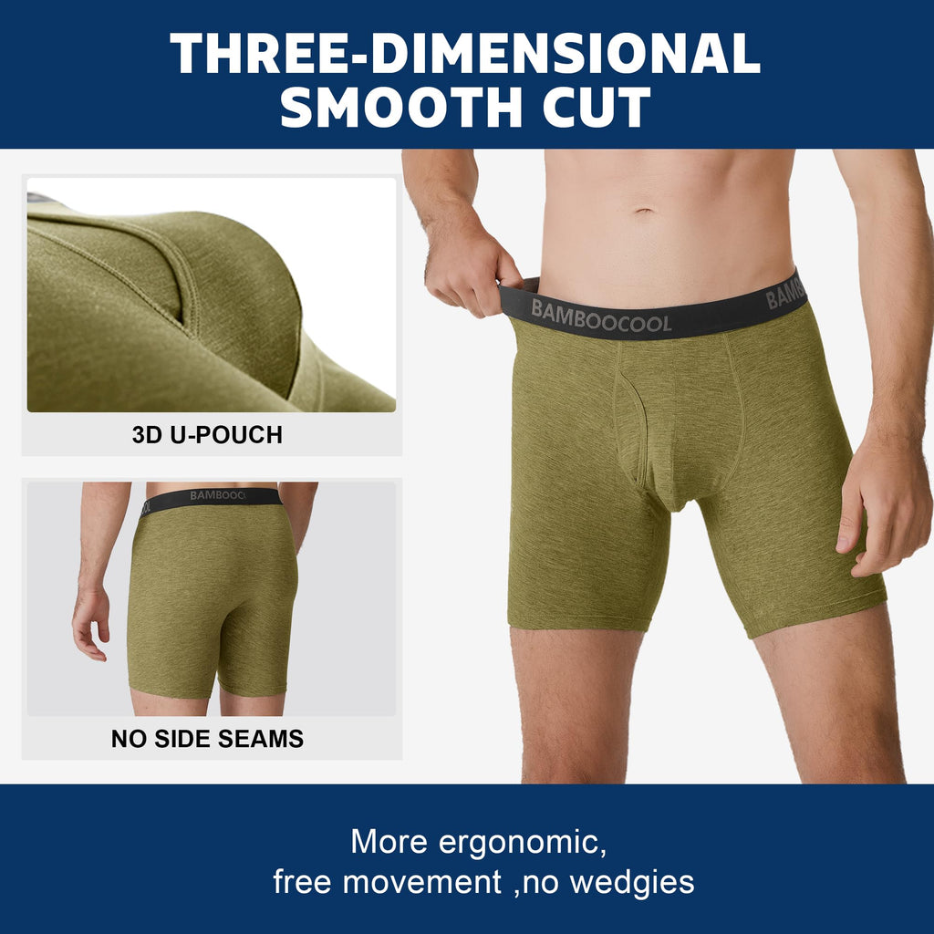 BAMBOO COOL Men's Underwear Breathable Boxer Briefs with Fly Moisture-Wicking Lightweight Underwear