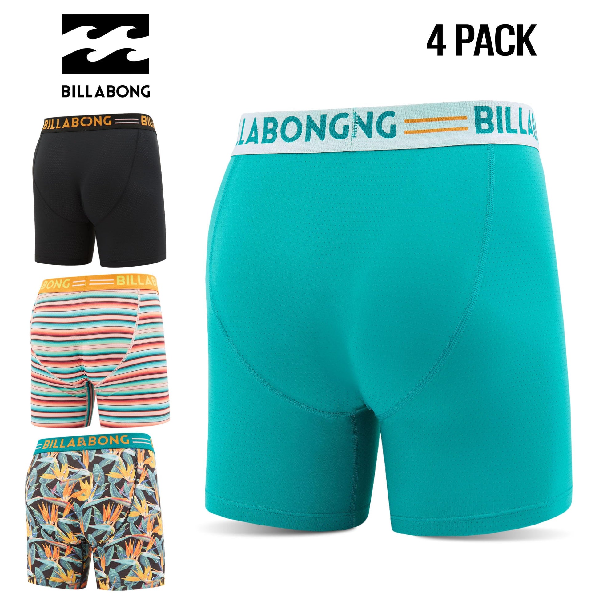 Billabong Mens Underwear 4 Pack Microfiber Performance Boxer Briefs for Men