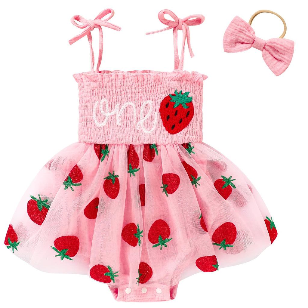 TITKKOP Baby Girl 1st Birthday Clothes One Year Old Tulle Romper Sleeveless Bodysuit Cake Smash Outfits(Pink4,12-18M)