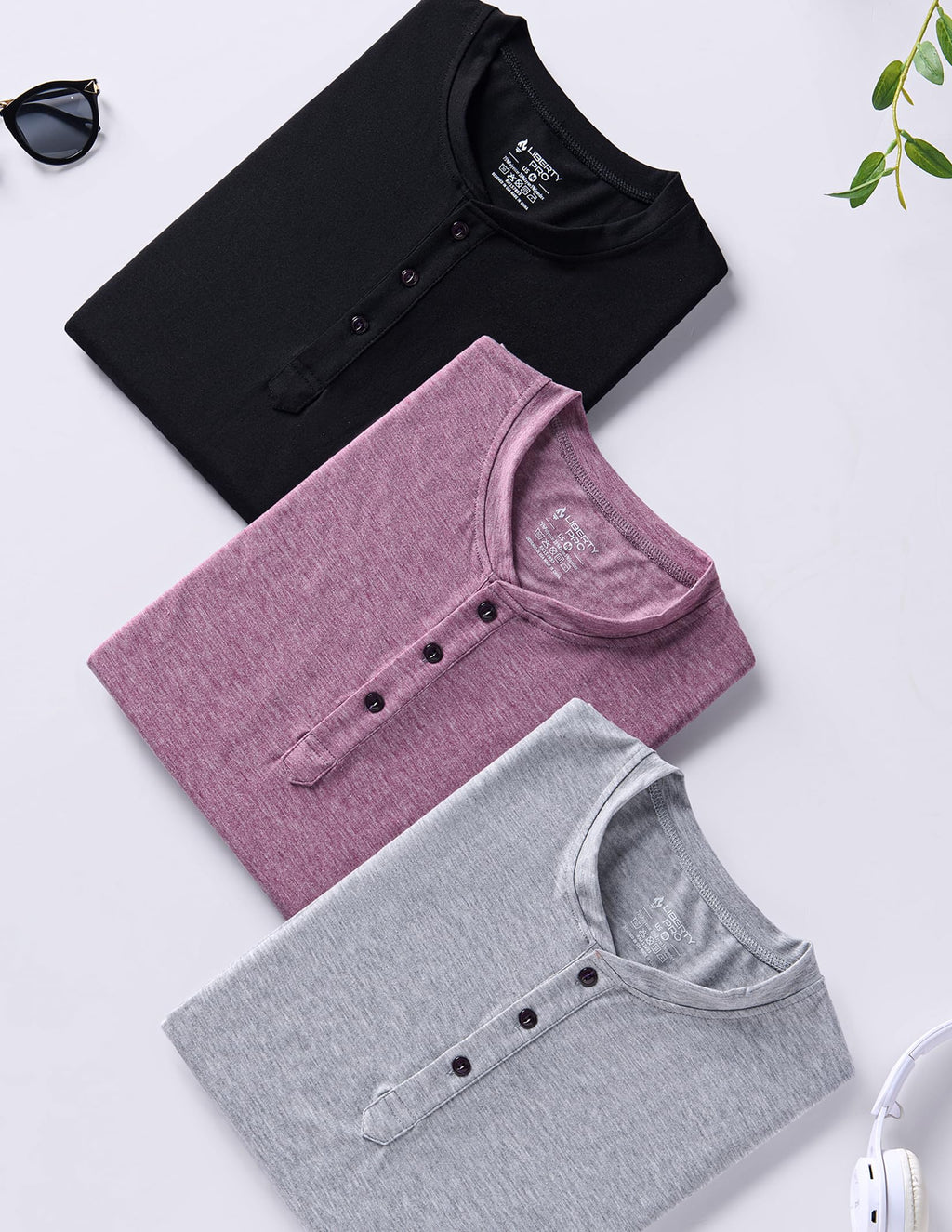 3 Pack: Casual Short Sleeve Henley Shirts for Men, Relaxed Fit Summer T Shirts Basic Tees Athleisure Wear (Set 3, Large)