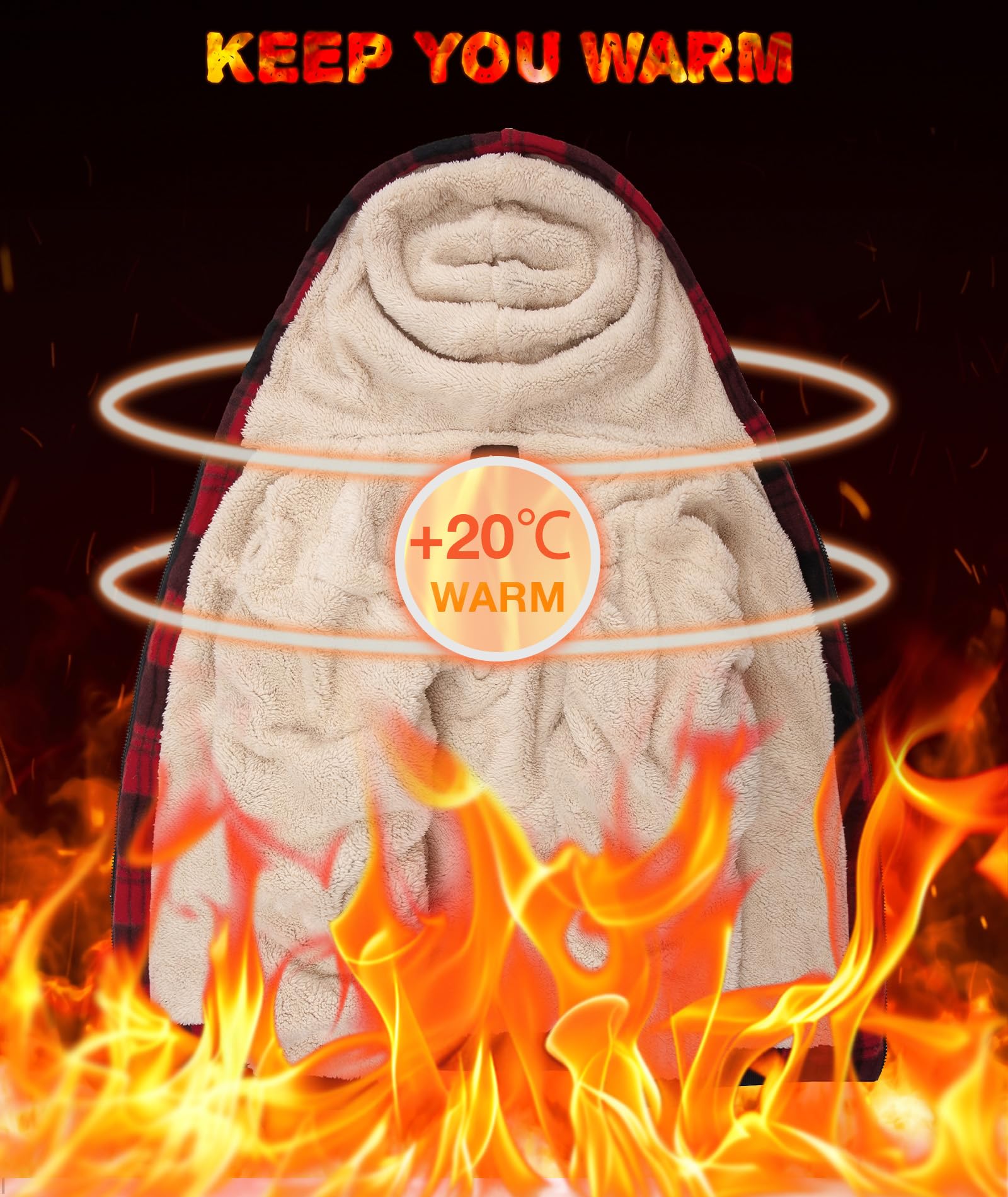 WENTTUO Mens Sherpa Lined Full Zip Up Hooded Plaid Shirt Jacket Warm and Comfortable Sweatshirts Winter Wool Heavyweight Jacket Large