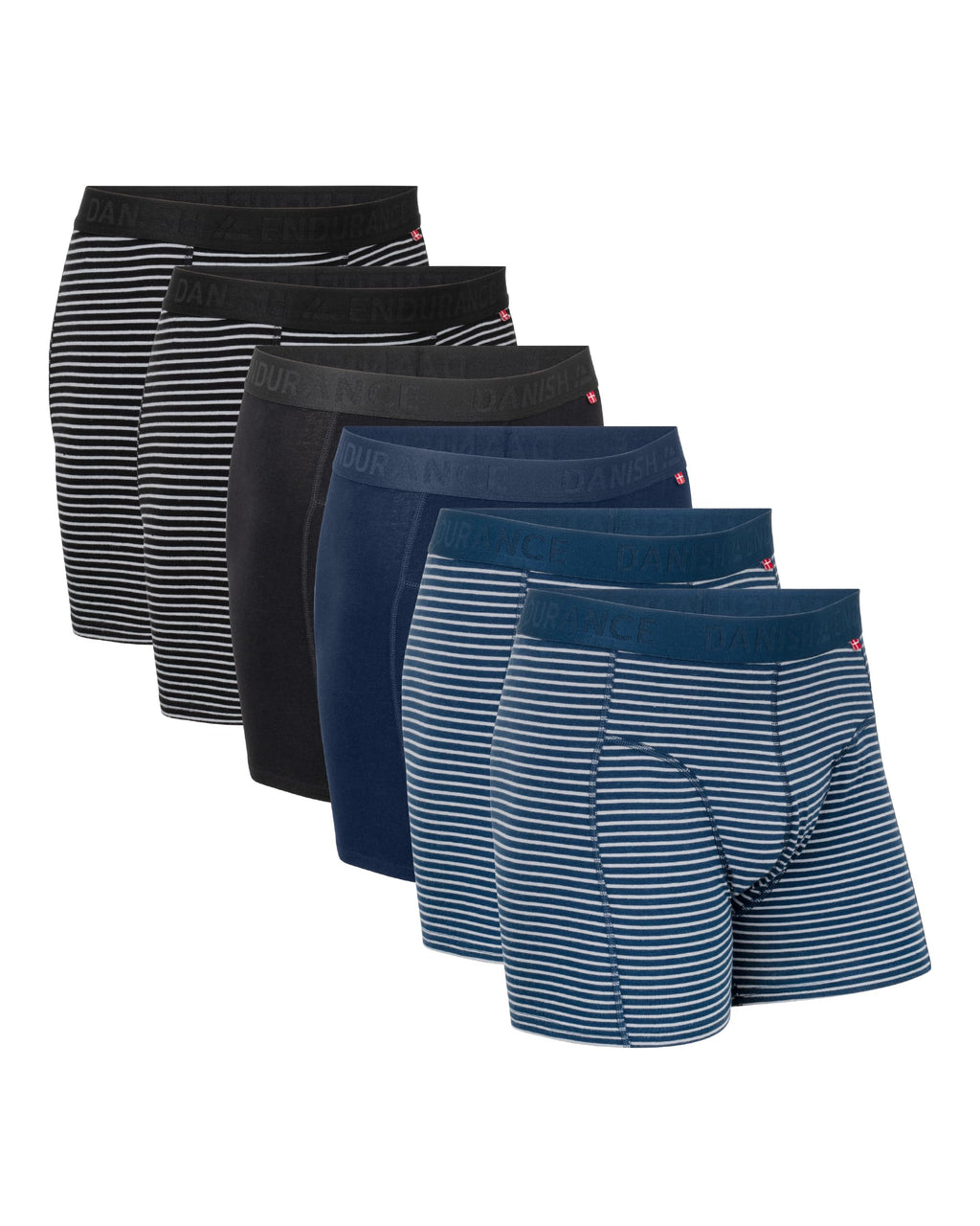 DANISH ENDURANCE 6 Pack Men's Organic Cotton Boxer Briefs, Tag-free Underwear Medium MC (2xBlack Stripe, 1xBlack, 1xNavy, 2xNavy Stripe) 6-pack