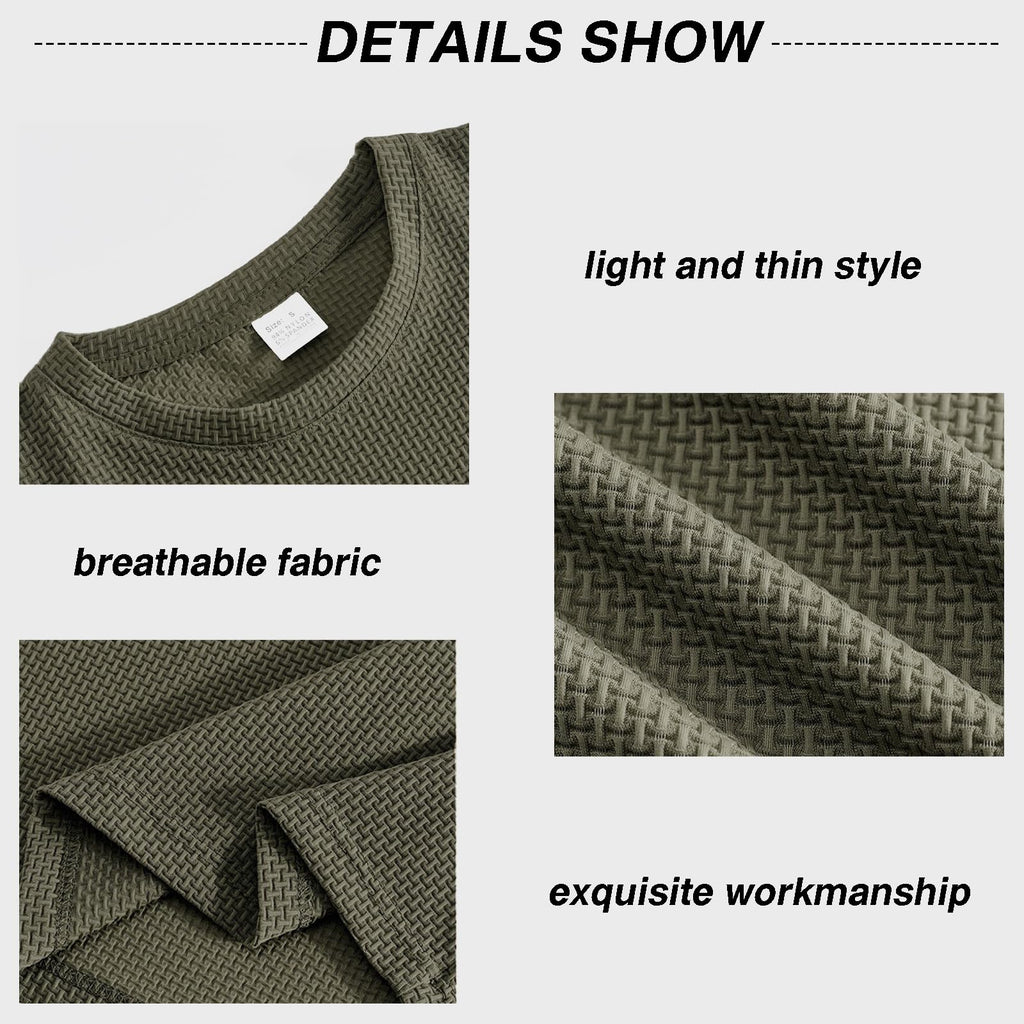 QOSOQ Men's Casual T-Shirts Knit Short Sleeve Crewneck Shirts Casual Stylish Knitted Pullover Tees Top Green