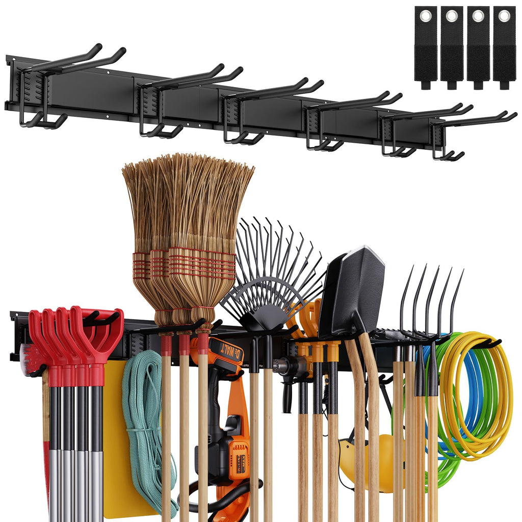 Waturis Tool Storage Rack, 48 Inch Heavy Duty Garage Wall Organzier, 13Pcs Adjustable Garden Tool Organizer for Garage Storage Organization Yard Shed Tool Organizer