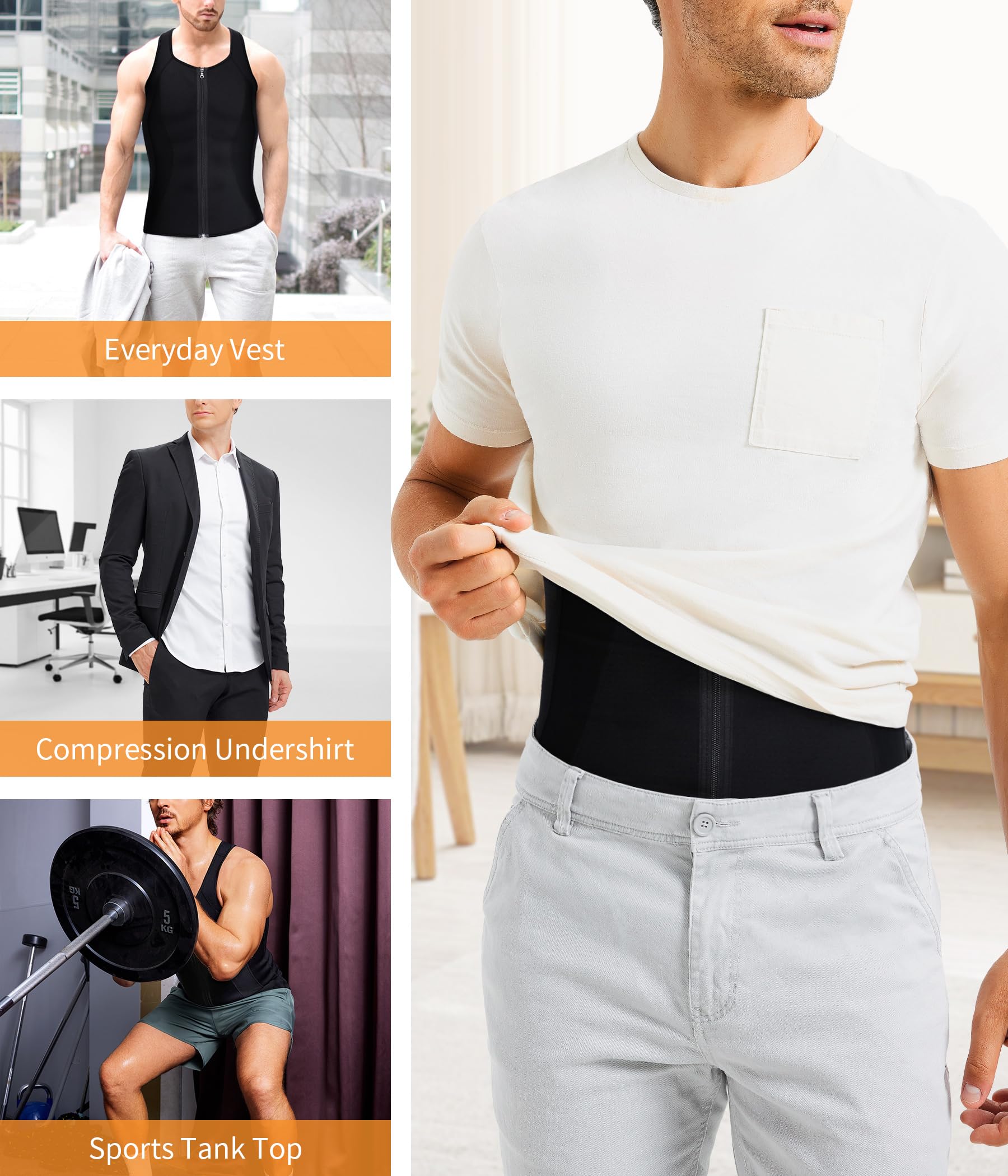 BRABIC Hot Sauna Sweat Suits,Zipper Closure Tank Top Shirt for Weight Lost,Waist Trainer Vest Slim Belt Workout Fitness-Breathable, Neoprene Fabric (Black Sauna Tank Top, L)