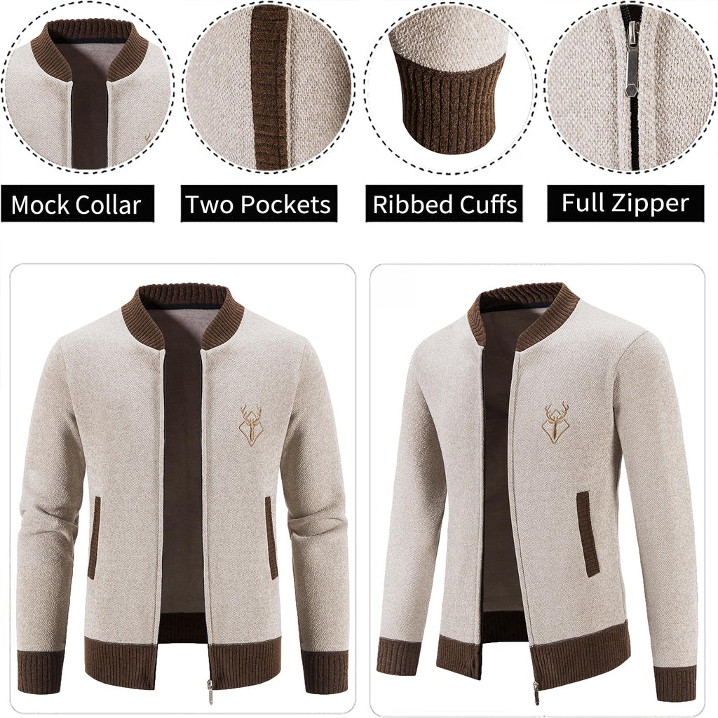 Mylldey Mens Casual Full Zip Cardigan Sweaters Cable Knit Jacket Sweater Men, US Size(OffWhit-XXL)