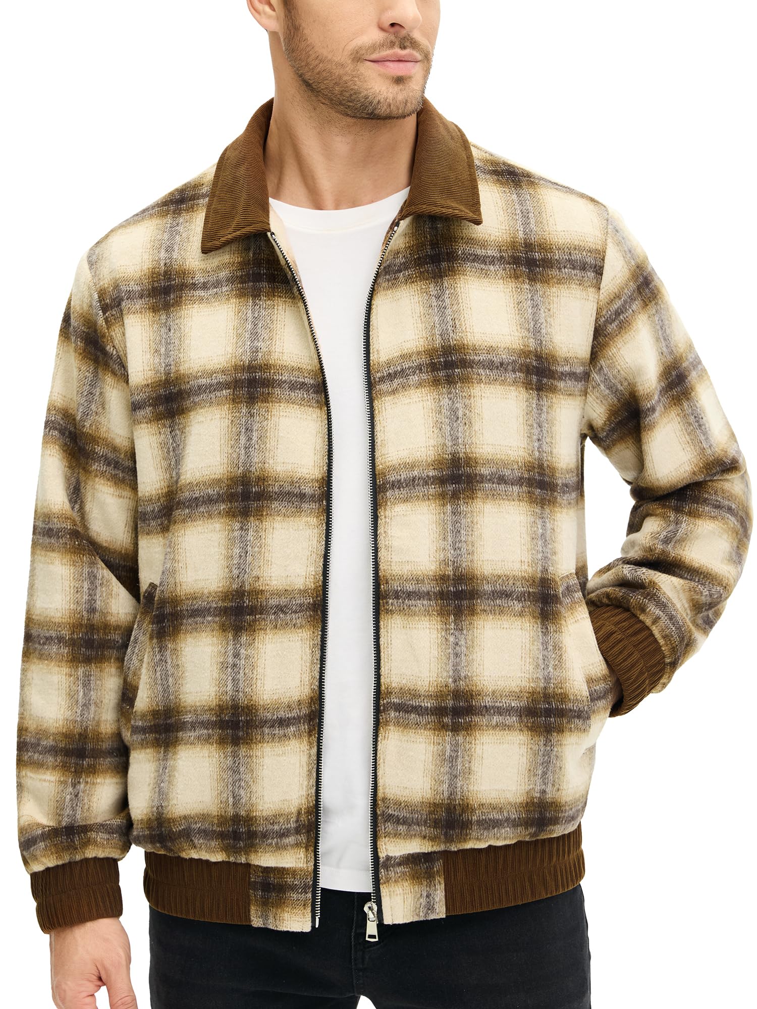 HOTake Men's Flannel Jackets Lightweight Fleece Jacket with Collar Small Brown
