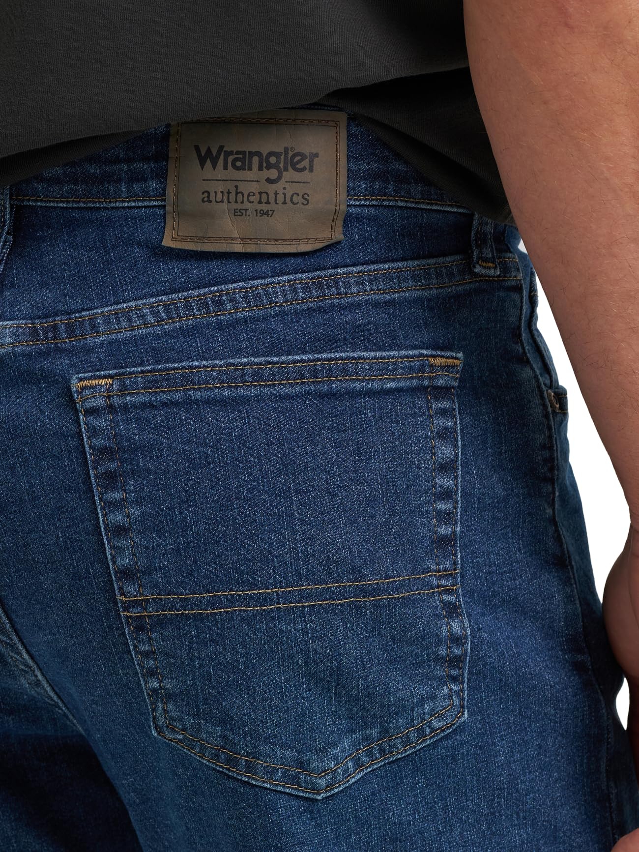 Wrangler Authentics Men's Regular Fit Comfort Flex Waist Jean, Dark Stonewash, 36W x 32L