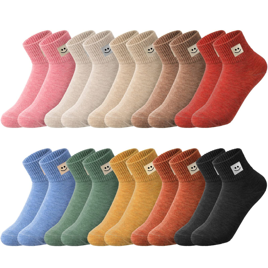 Eurzom 10 Pairs Socks Womens Crew Elastic Ankle Length Cotton Socks Aesthetic Cute Lightweight Low Cut Gifts for Women(Smile)