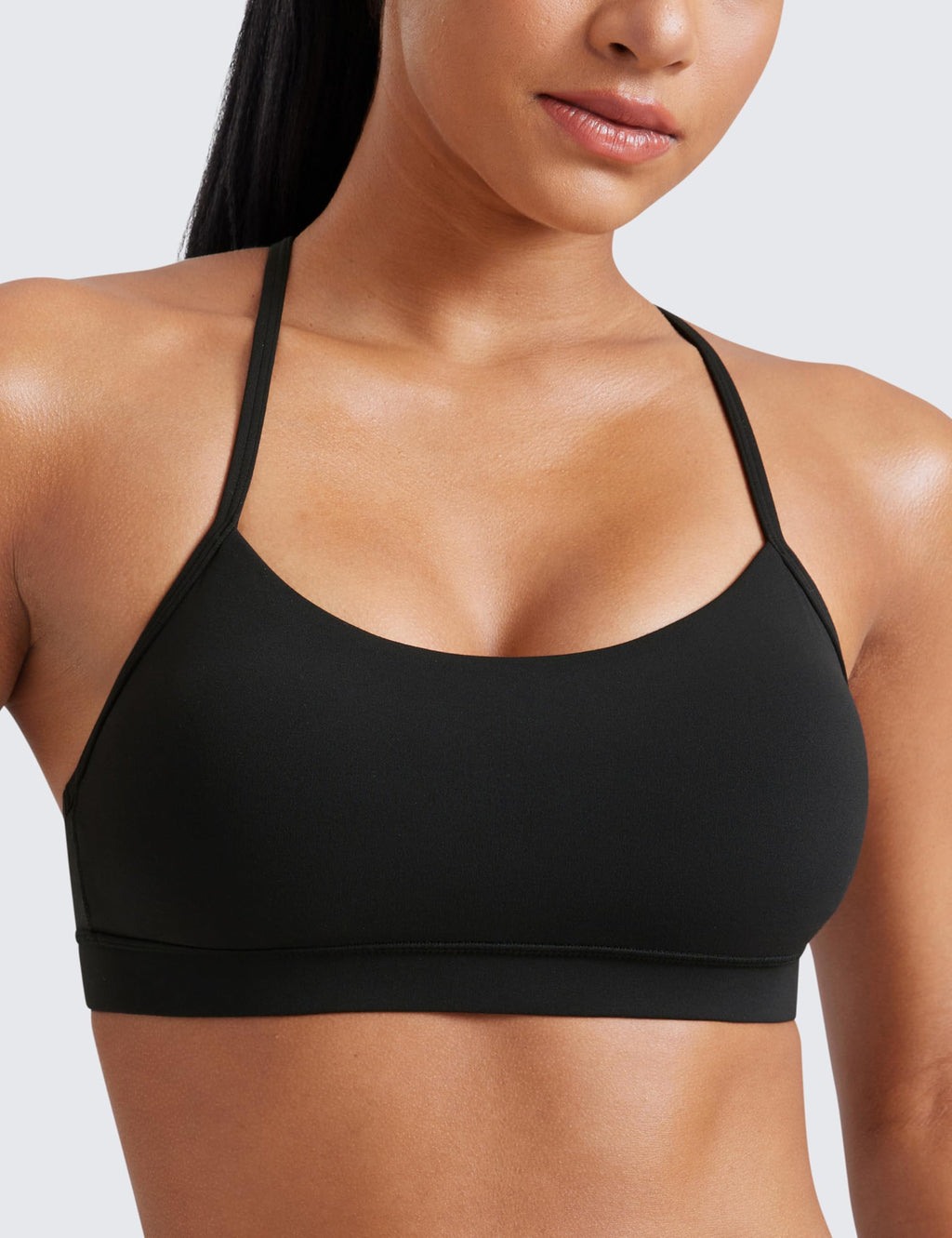 CRZ YOGA Butterluxe Womens Y Back Sports Bra - Padded Racerback Low Impact Spaghetti Thin Strap Workout Yoga Top Black Medium