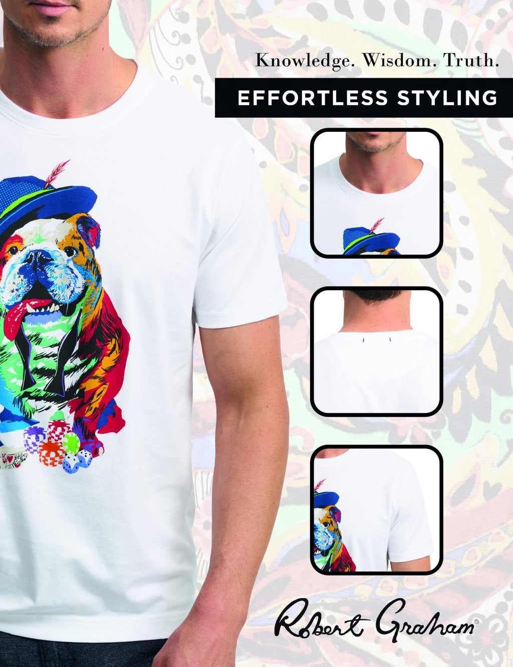 Robert Graham Men's Short Sleeve Crew Neck Graphic T-Shirt, White Bulldog, 3XLarge