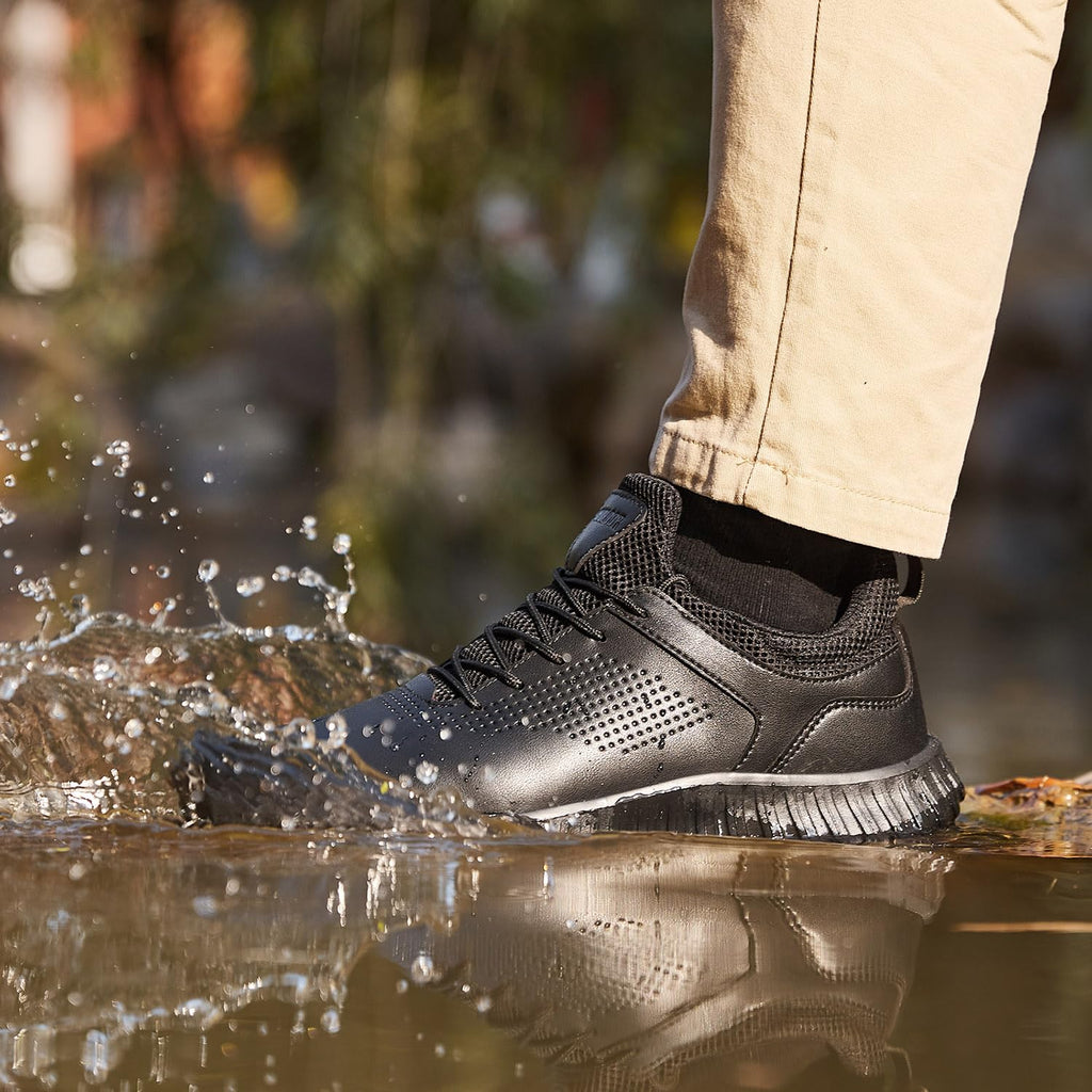 SHULOOK Men's Non Slip Work Shoes Slip On Sneakers Waterproof Food Service Kitchen Chef Restaurant Slip Resistant Walking Shoes Lightweight Comfortable Working Footwear Black Size 9.5