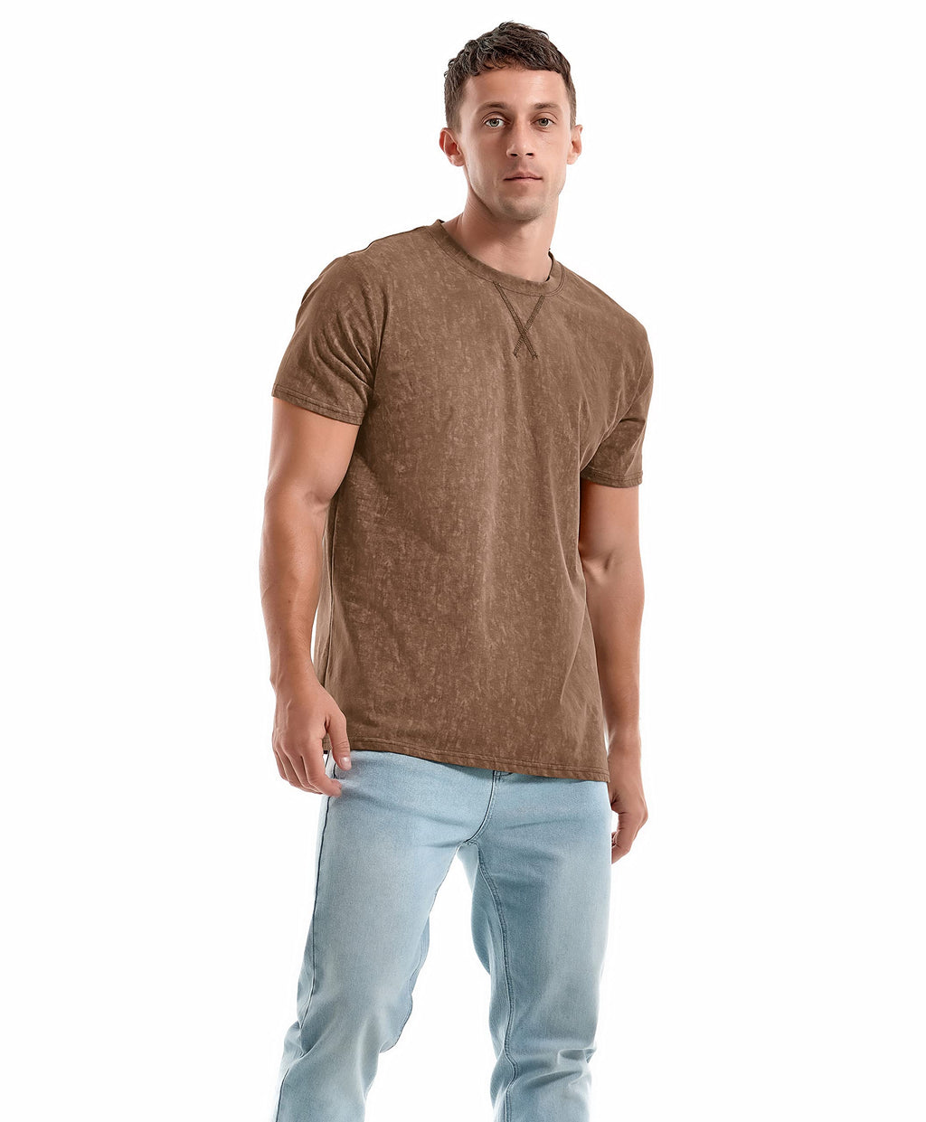 KLIEGOU Men's T-Shirts - Elasticity Cotton Crew Neck Tees 2166 Khaki XXL