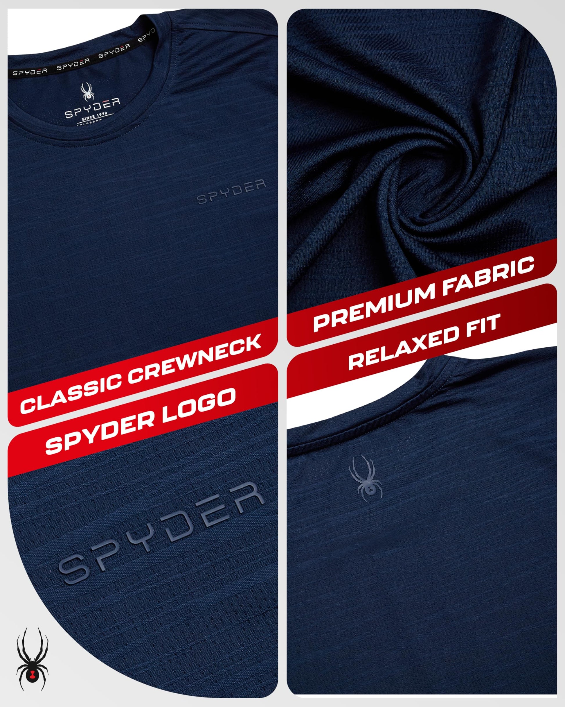 Spyder Athletic Mens T Shirt - Moisture Wicking Performance Ultra Soft Short Sleeve Running Gym Workout Shirts for Men, Size XX-Large, Navy Jacquard