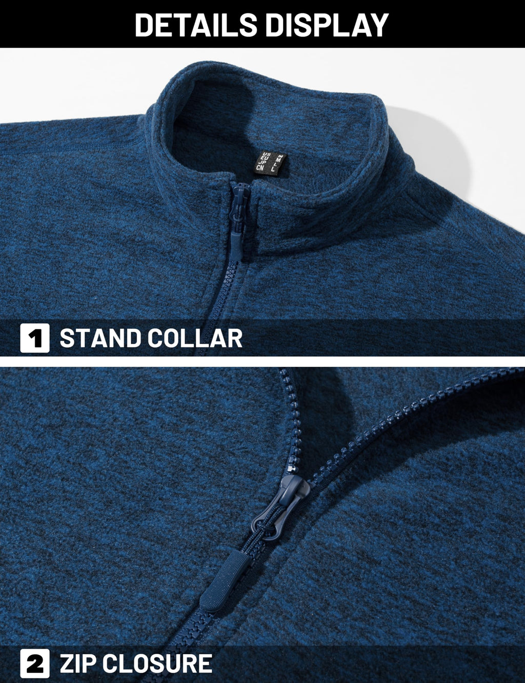 TACVASEN Mens Fleece Jacket for Pullover Lightweight Sweaters Zip Up Warm Jackets Casual Stylish Blue, L