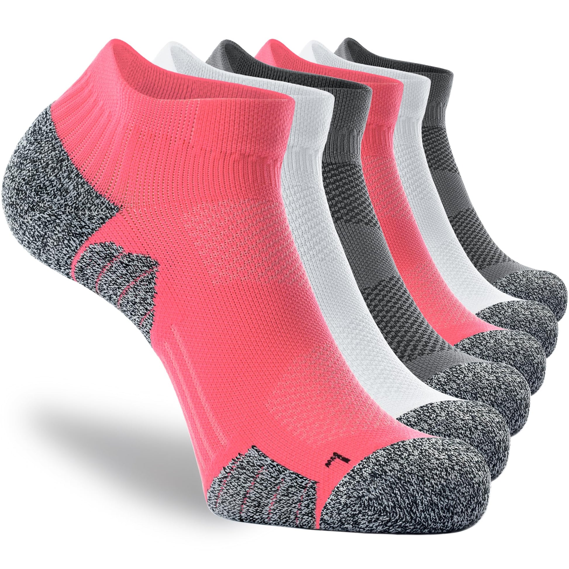 CWVLC Unisex Cushioned Compression Athletic Ankle Socks Multipack, 6-pairs Charcoal Watermelon White, L (10.5-13 W US/ 9-11.5 M US)