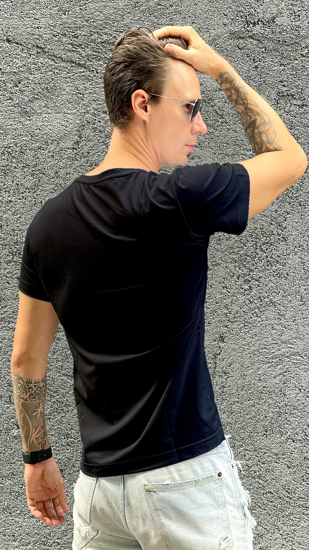 FLEXUGAR Men's Crew Neck Short Sleeve Gym Casual T-Shirt - Soft Cool Moisture Wicking UPF 50+ Sun Protection Performance (Black, XL)