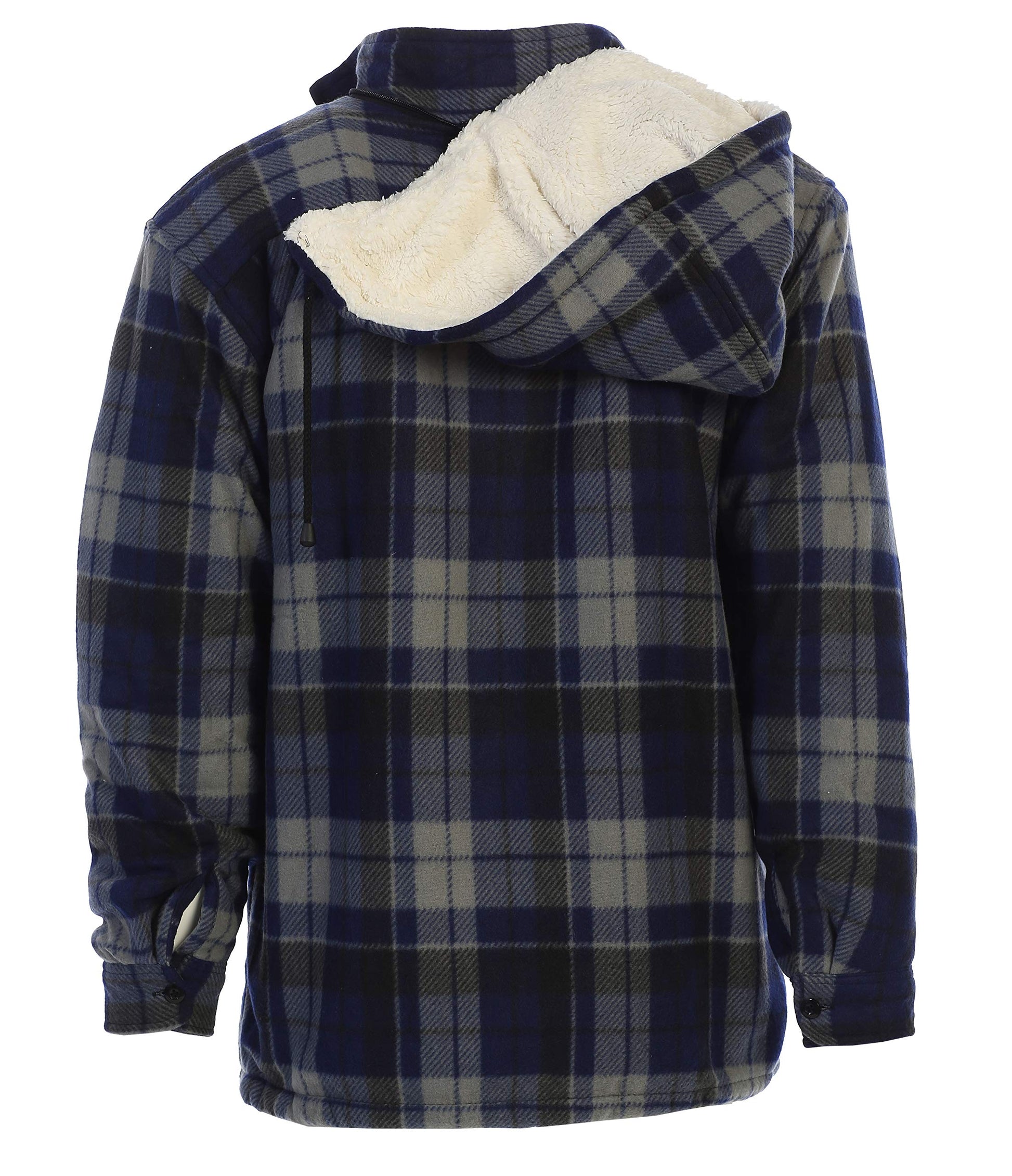 Gioberti Mens Sherpa Lined Flannel Jacket with Removable Hood, Navy/Gray, L