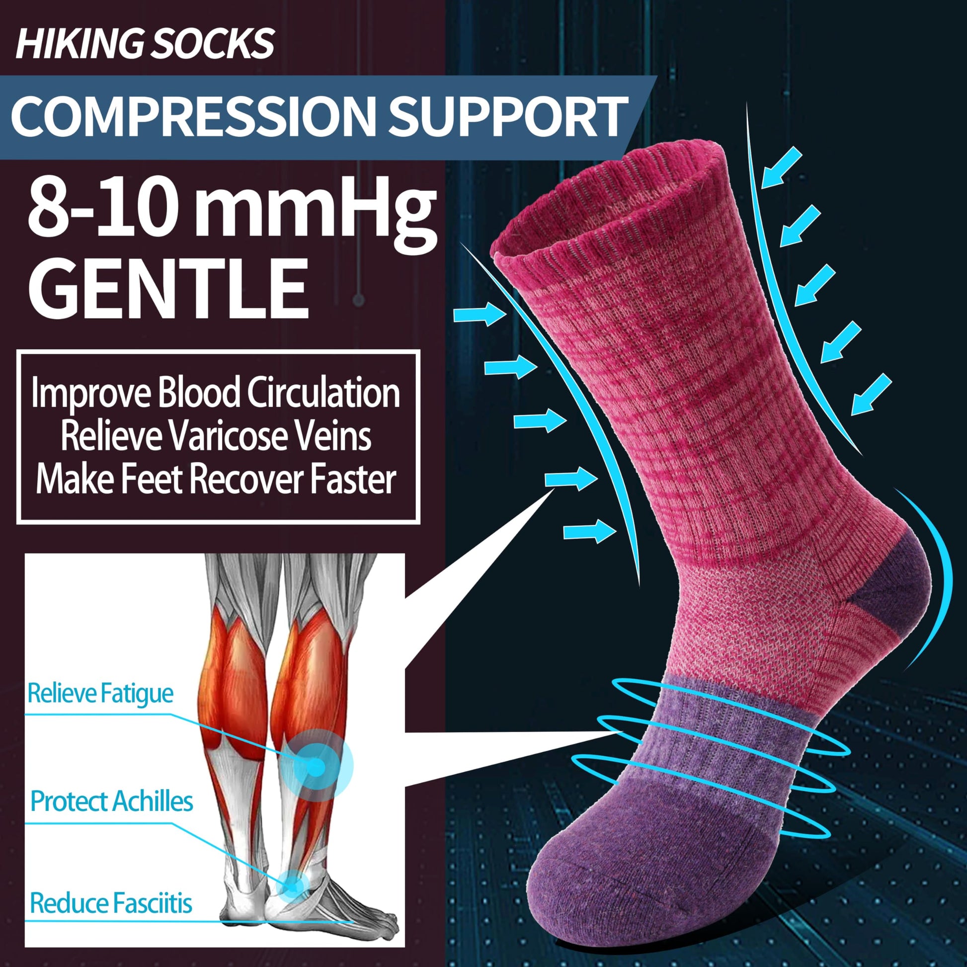 Anlisim Merino Wool Hiking Socks for Women Thermal Winter Warm Thick Work Cushion Gifts Socks 5 Pairs Stocking Stuffers(Tie-dye,M)