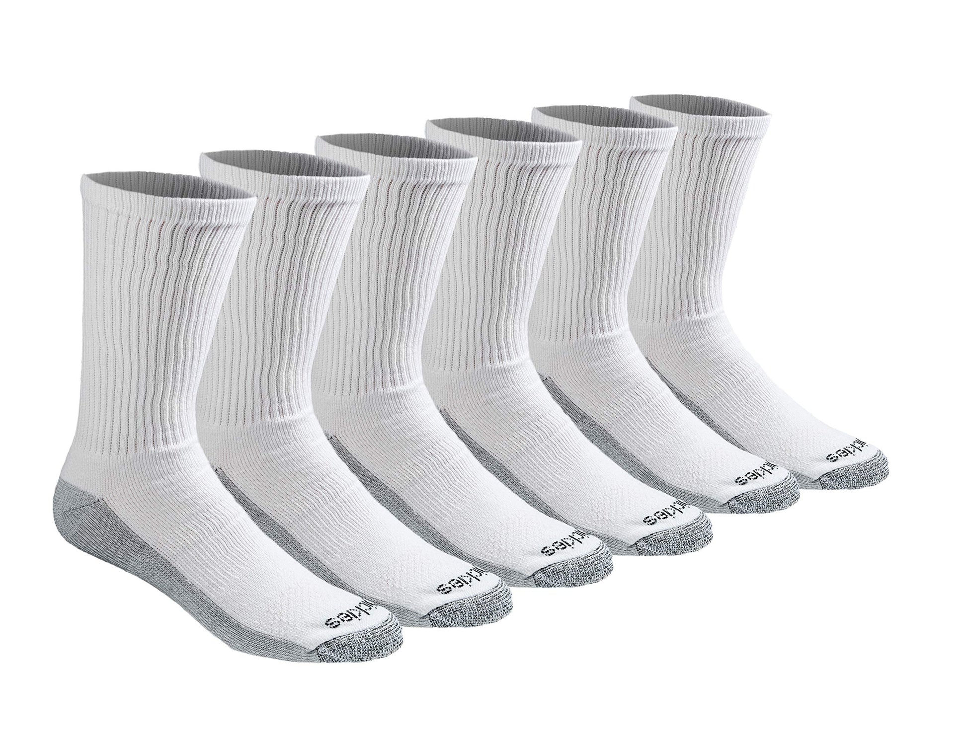 Dickies Men's Dri-Tech Original Moisture Control Crew Socks, Available in M-XXL (6, 12, 18 Pairs), White (6 Pairs), Large