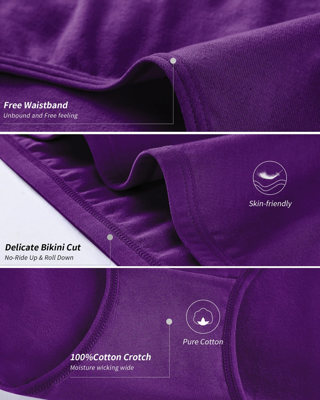 Eiggam Women Cotton Underwear Soft Stretch Comfy Bikini Underwear Full Coverage no show panties for women seamless Mid Waist underwear packs woman (L)