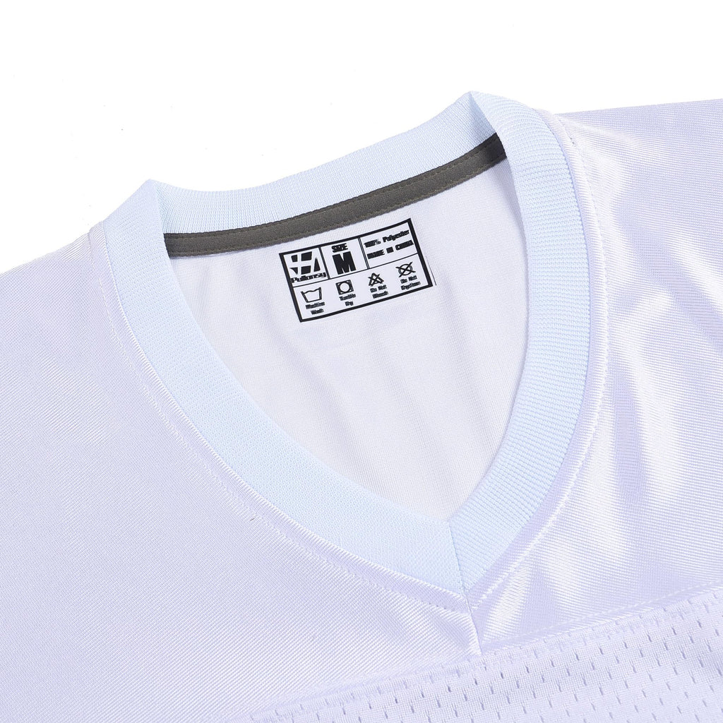 Pullonsy Plain White Football Jerseys for Men Adult Unisex 90s 00s 10s Hip Hop Cool Shirts Workout Fitness Clothing Training Tops Black Stripe-White Jersey,Men Size X-Large