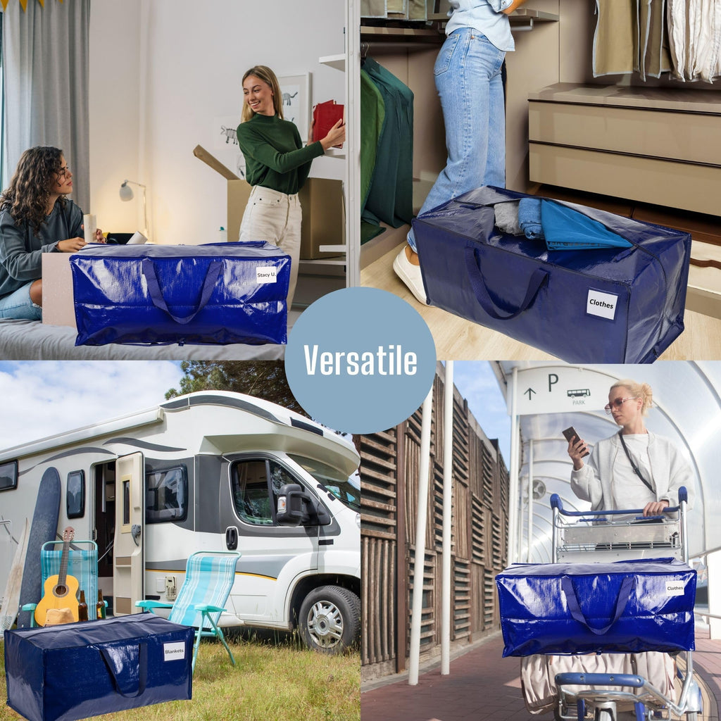 VENO 8 Pack Moving Bags w/Backpack Straps, Heavy Duty, Moving Boxes Alternative, Packing Supplies, Large Storage Totes for Dorm Room Essentials with Zipper for Clothes (Blue, 8 Pack)