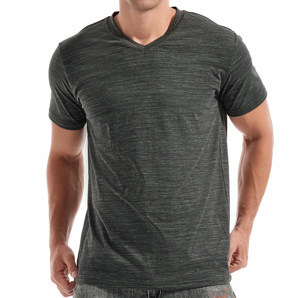 KLIEGOU Men's V Neck T Shirts - Casual Stylish Fitted Tees for Men 1 Black-Green XXL