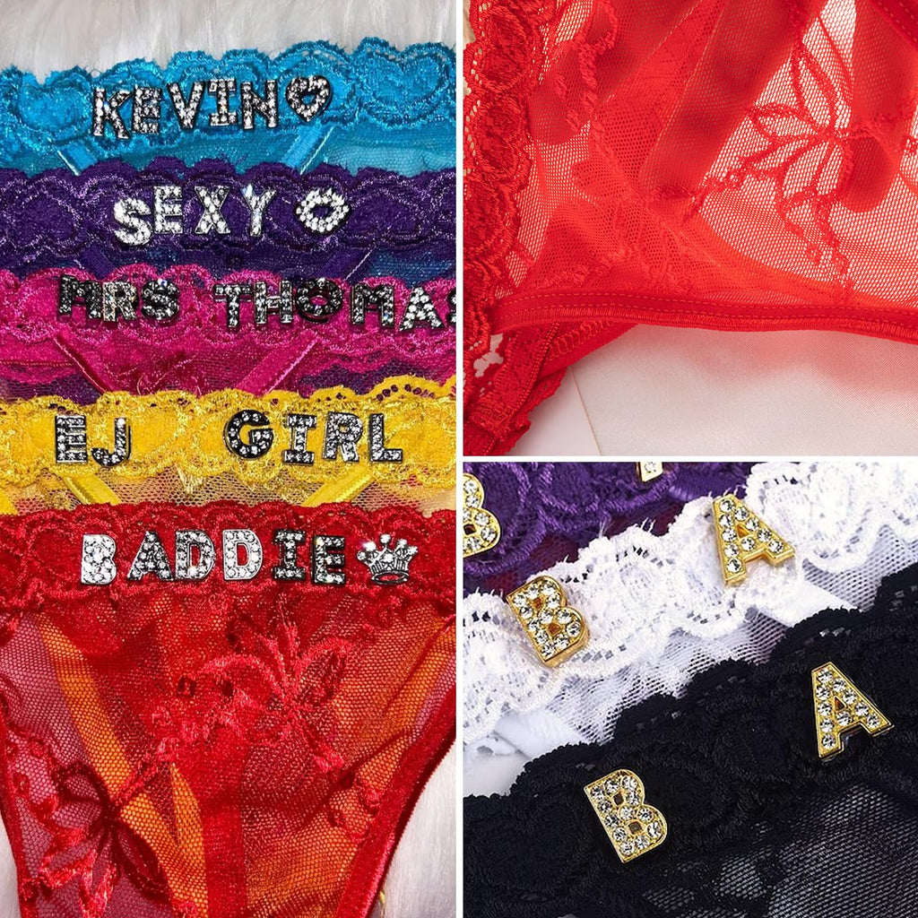 Oqeiplx Personalized Thongs with Names Bra Set,Custom Sexy Lace Thongs with Name,Personalized Underwear Panties Lace Bikini Set for Women