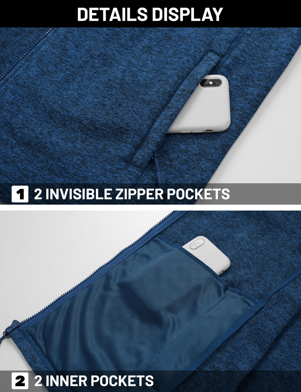 TACVASEN Mens Fleece Jacket for Pullover Lightweight Sweaters Zip Up Warm Jackets Casual Stylish Blue, L