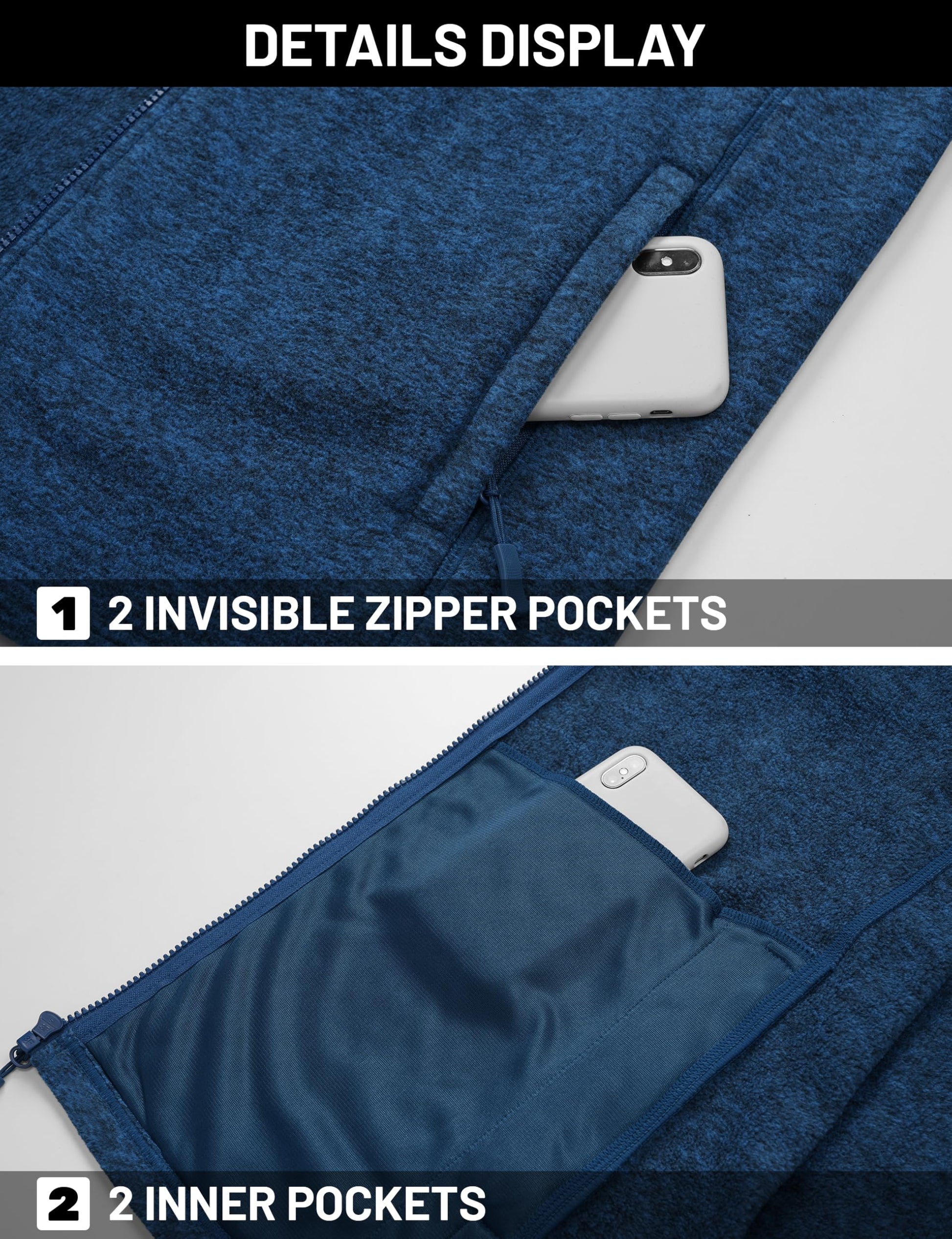 TACVASEN Mens Fleece Jacket for Pullover Lightweight Sweaters Zip Up Warm Jackets Casual Stylish Blue, L