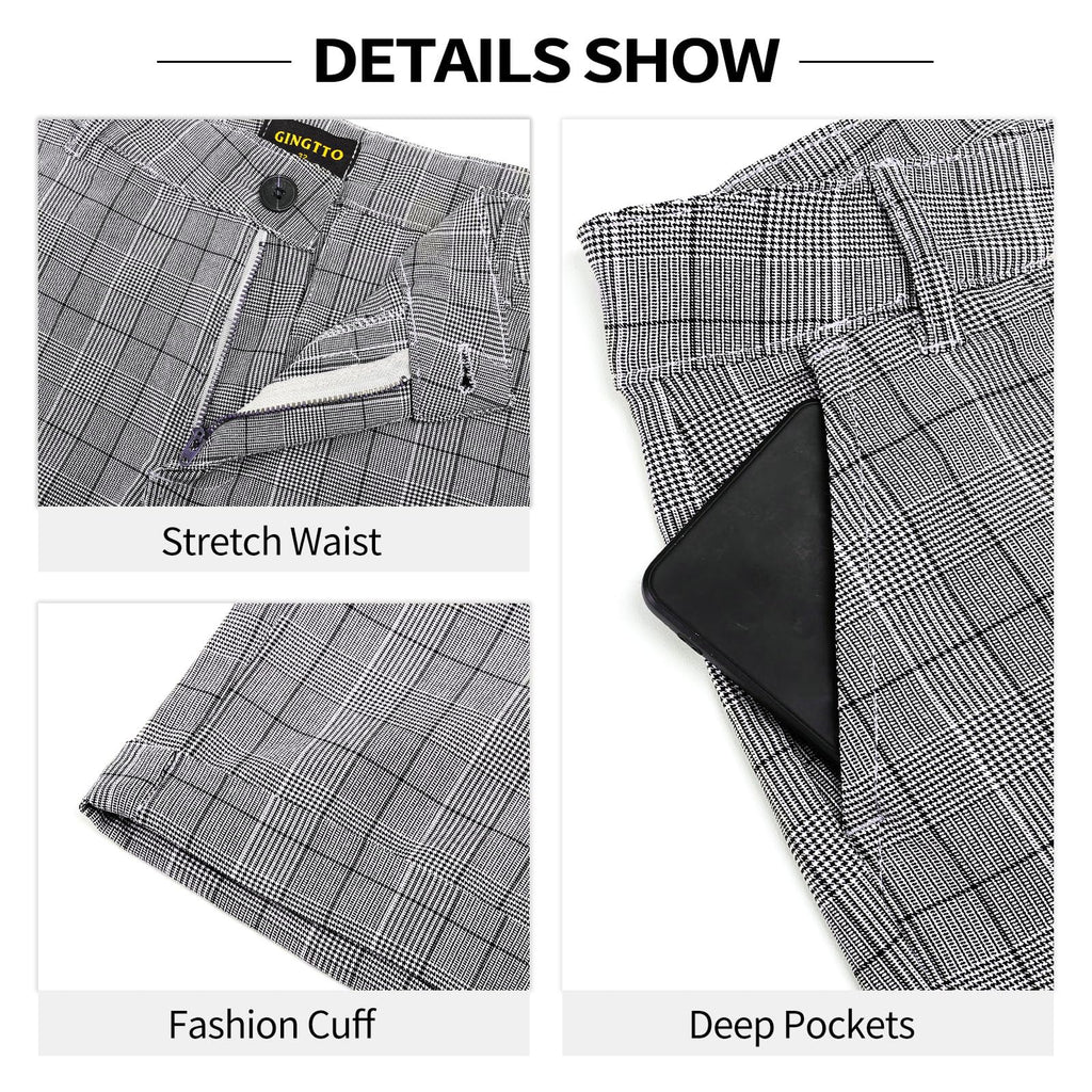 Mens Plaid Shorts Slim Fit Summer Casual Chino Short Pants (32, Grey Checked)