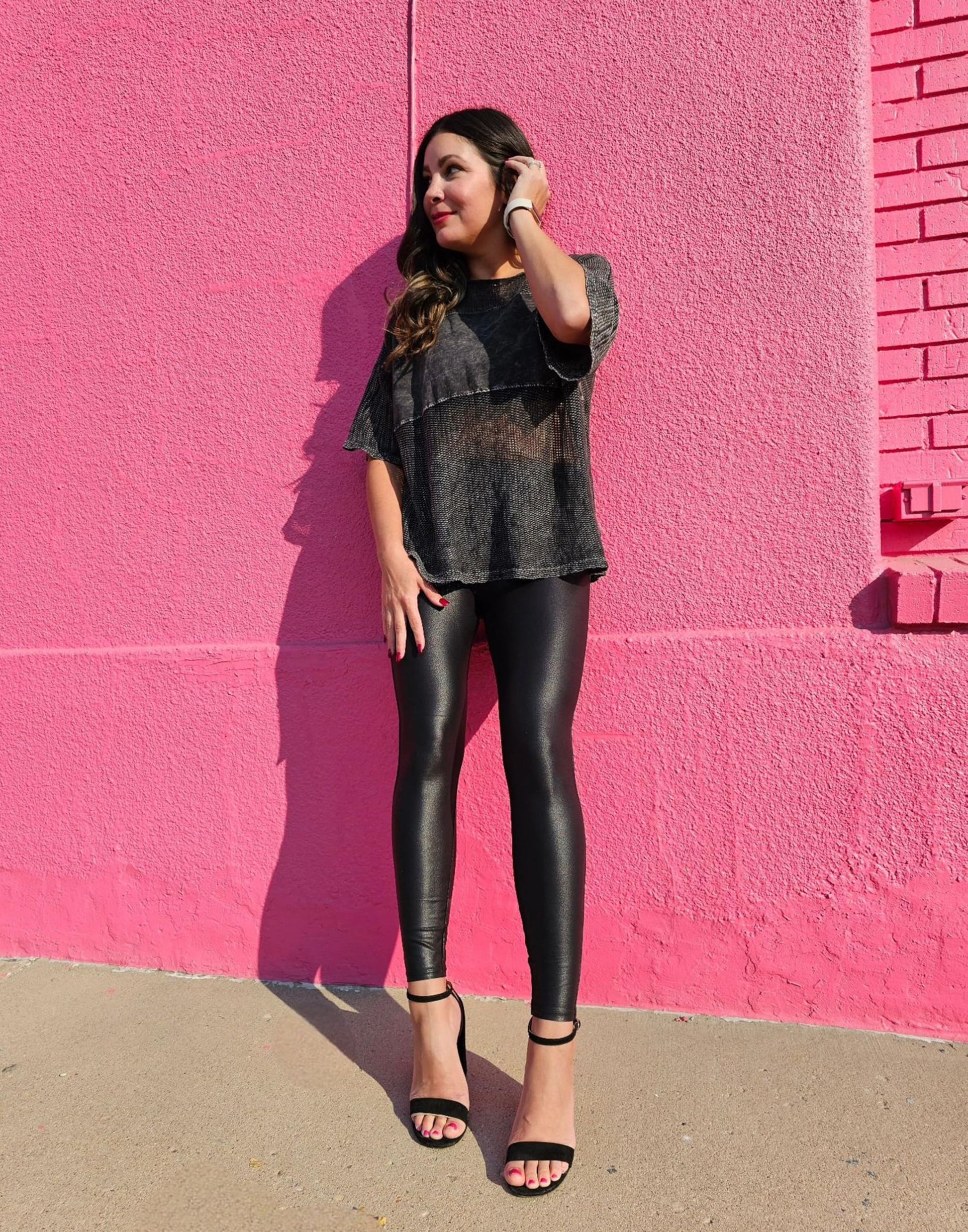 SANTINY Women's 25.5''/27'' Faux Leather Leggings Pants Stretch High Waisted Tights for Women(Black_L)