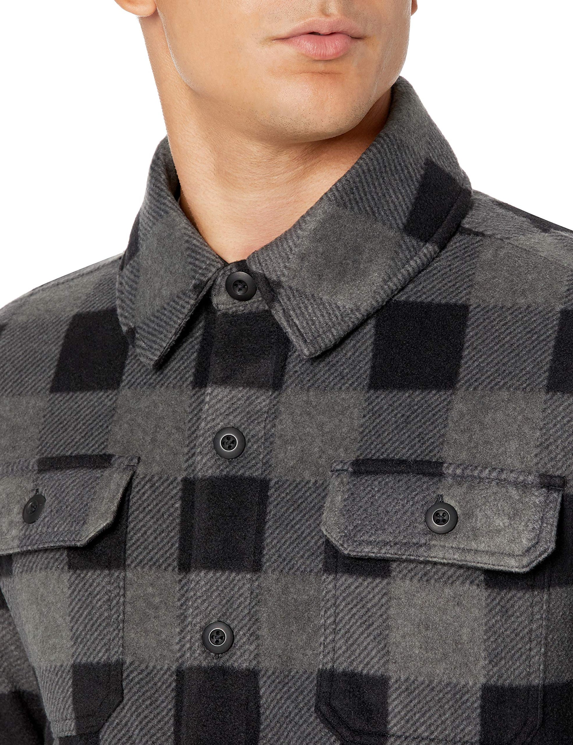 Amazon Essentials Men's Long-Sleeve Polar Fleece Shirt Jacket for Winter, Black Charcoal Buffalo Plaid, X-Large
